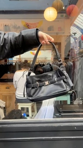 Black leather baguette bag