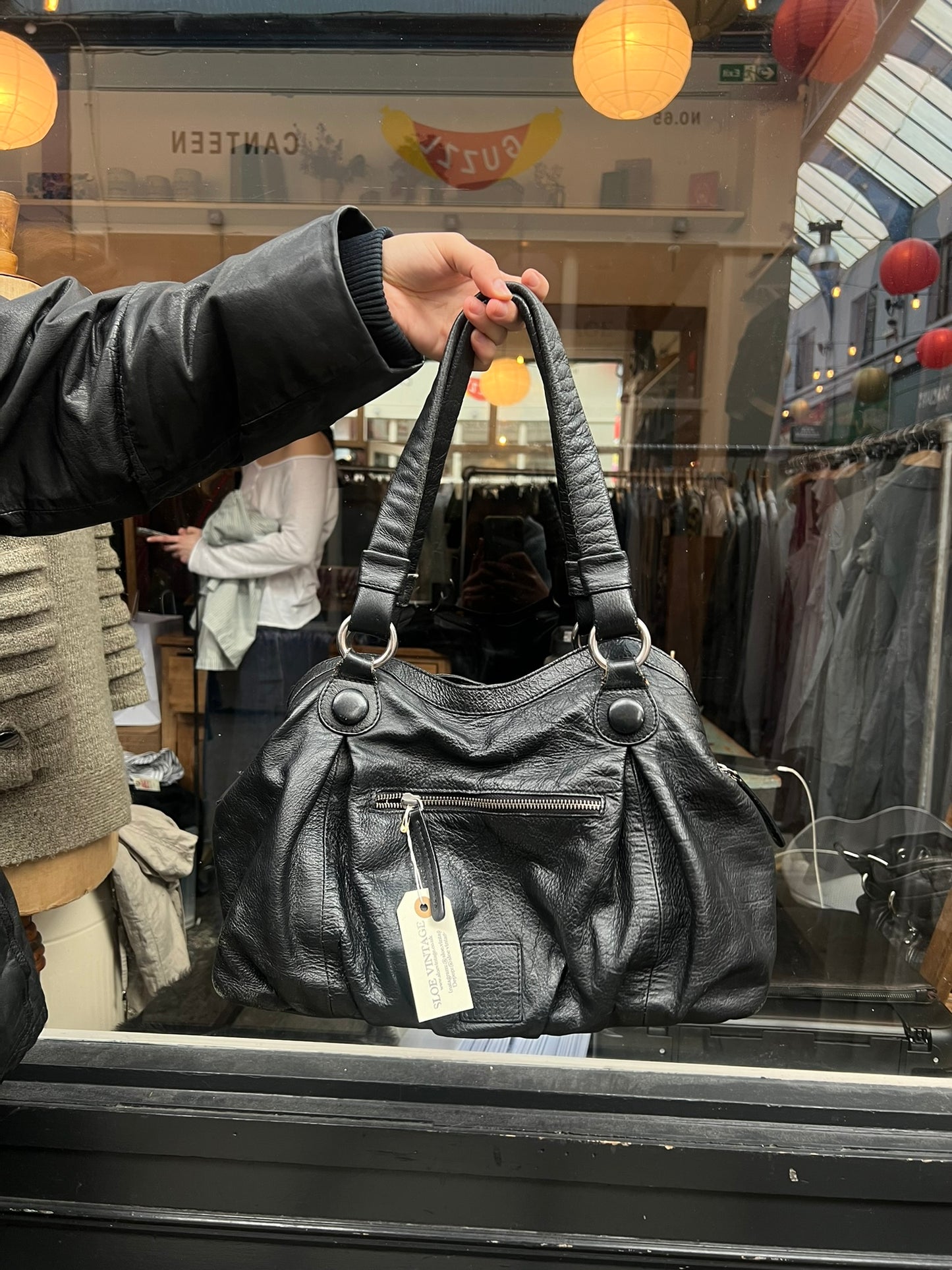 Black leather hand bag