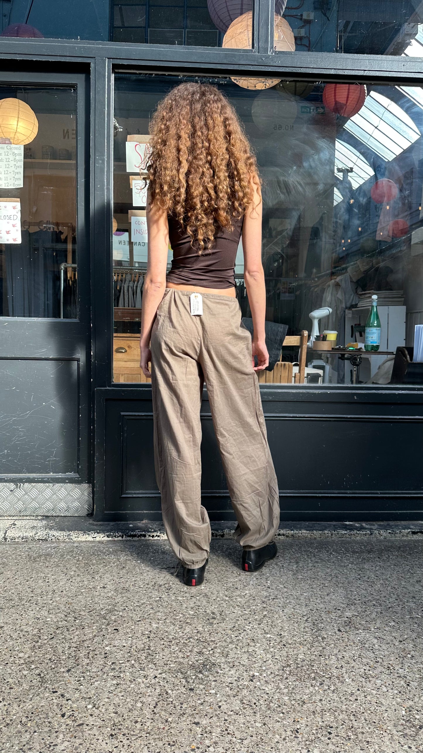 Khaki cotton balloon trousers
