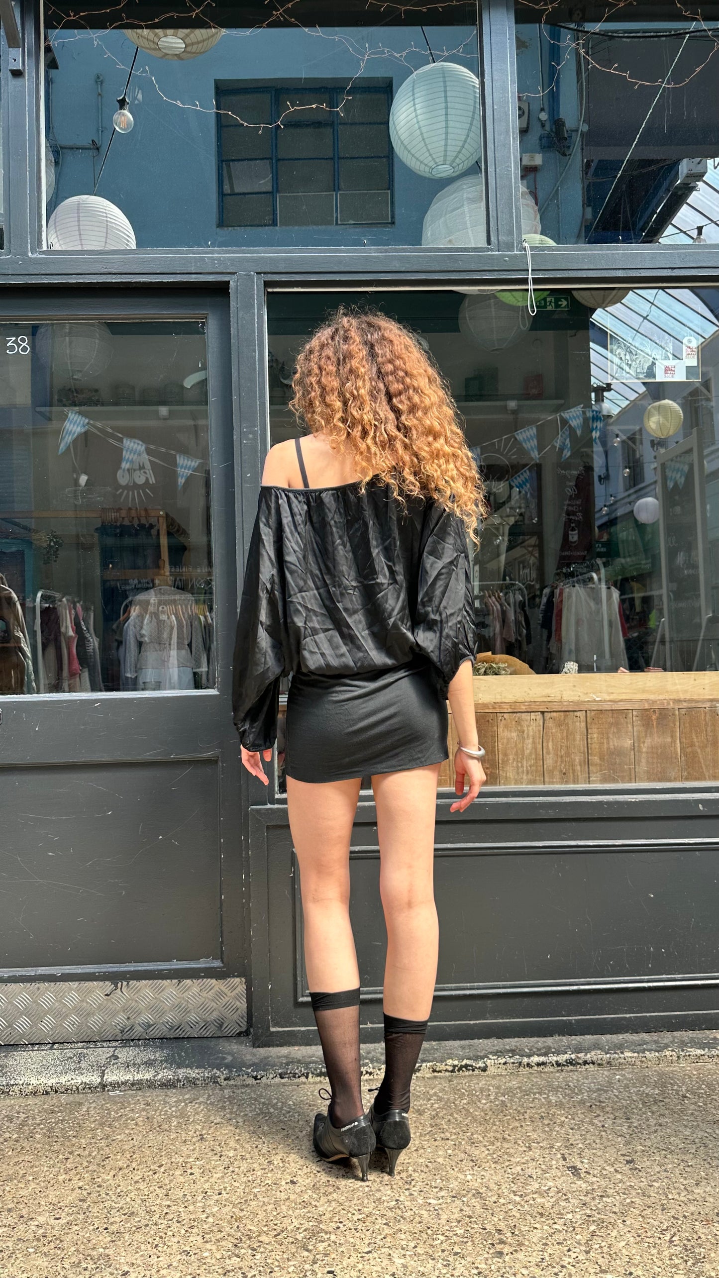 Slouchy dress with satin upper