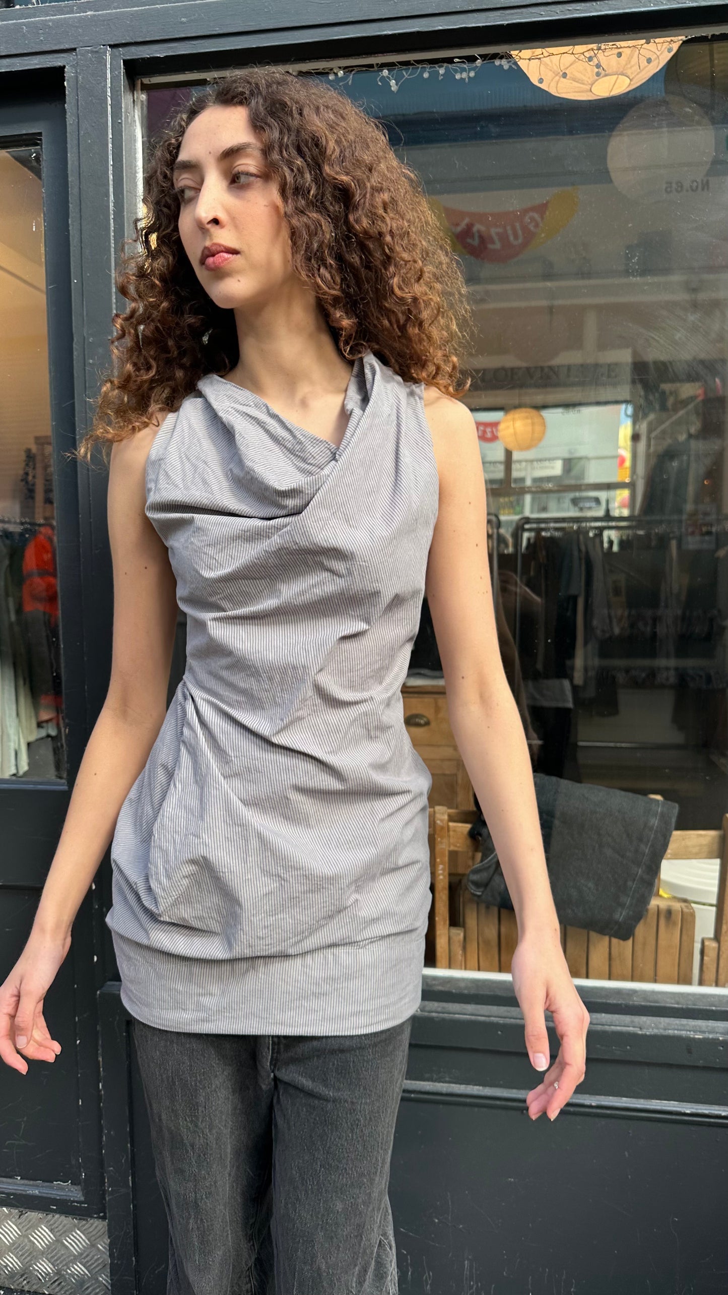 ALL SAINTS pinstripe cotton structured dress