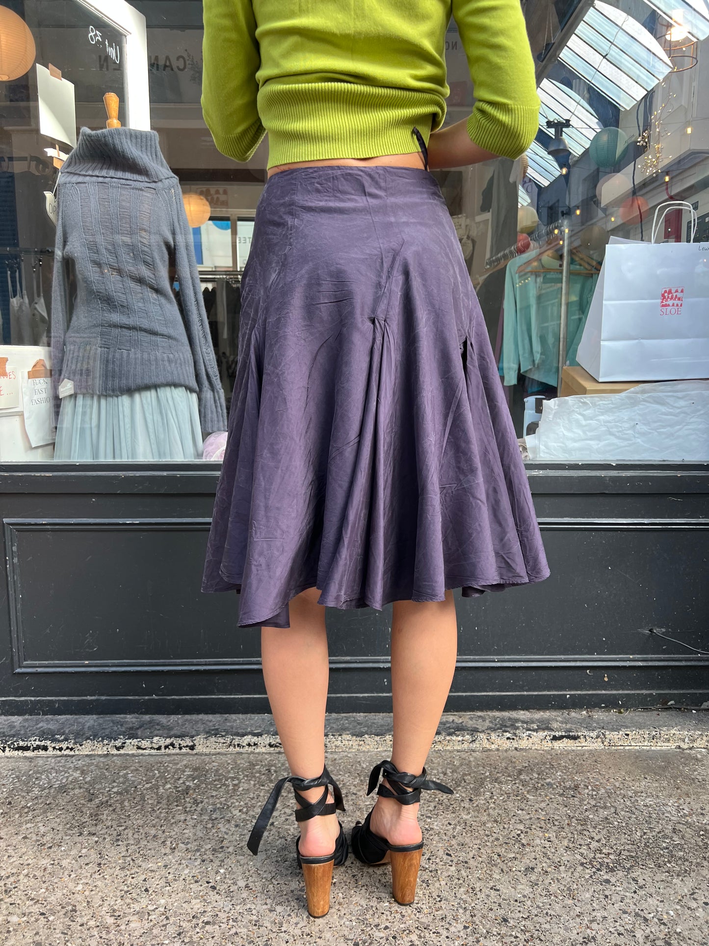 deep purple midi skirt