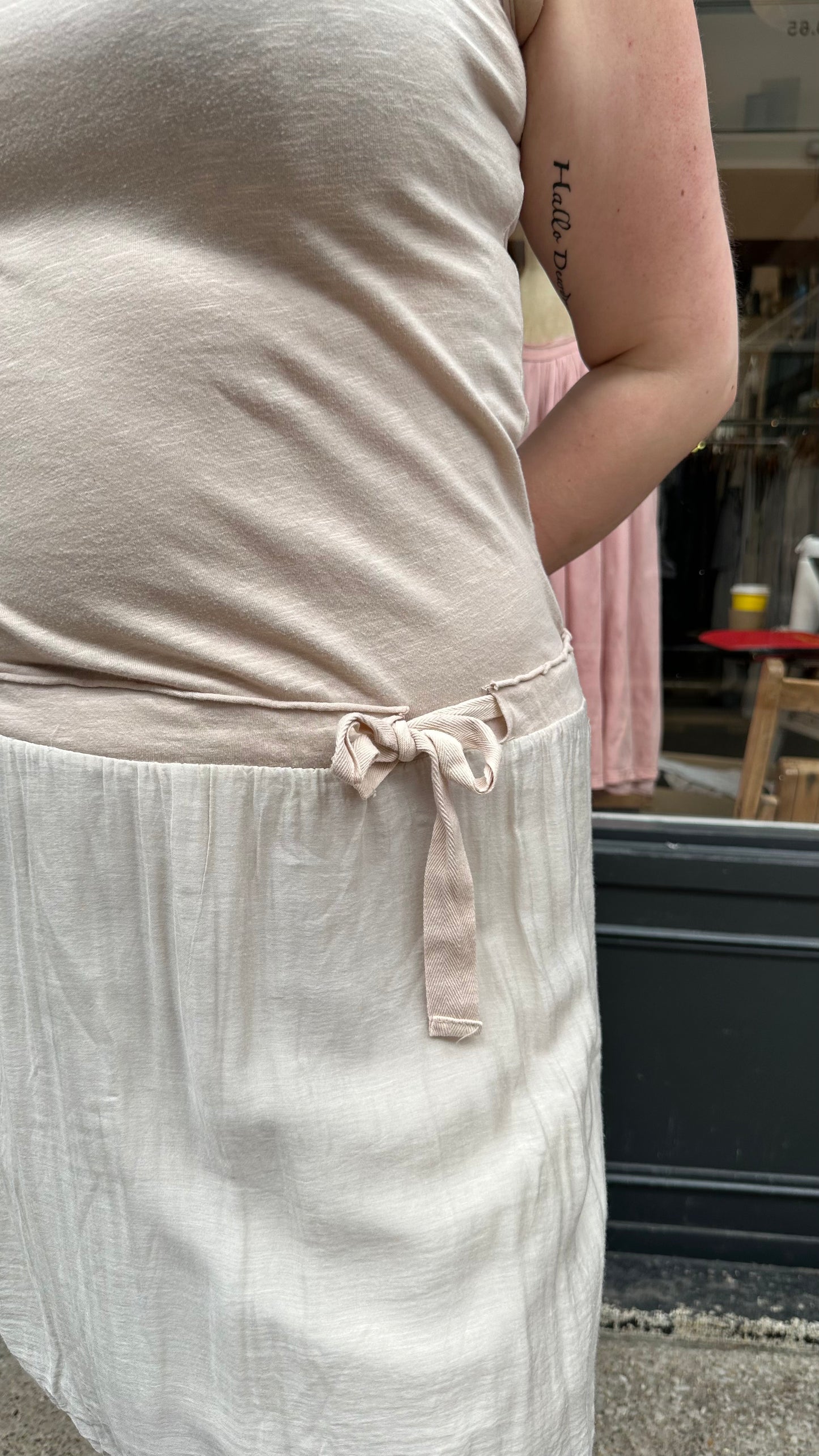 Baby pink drop waist dress