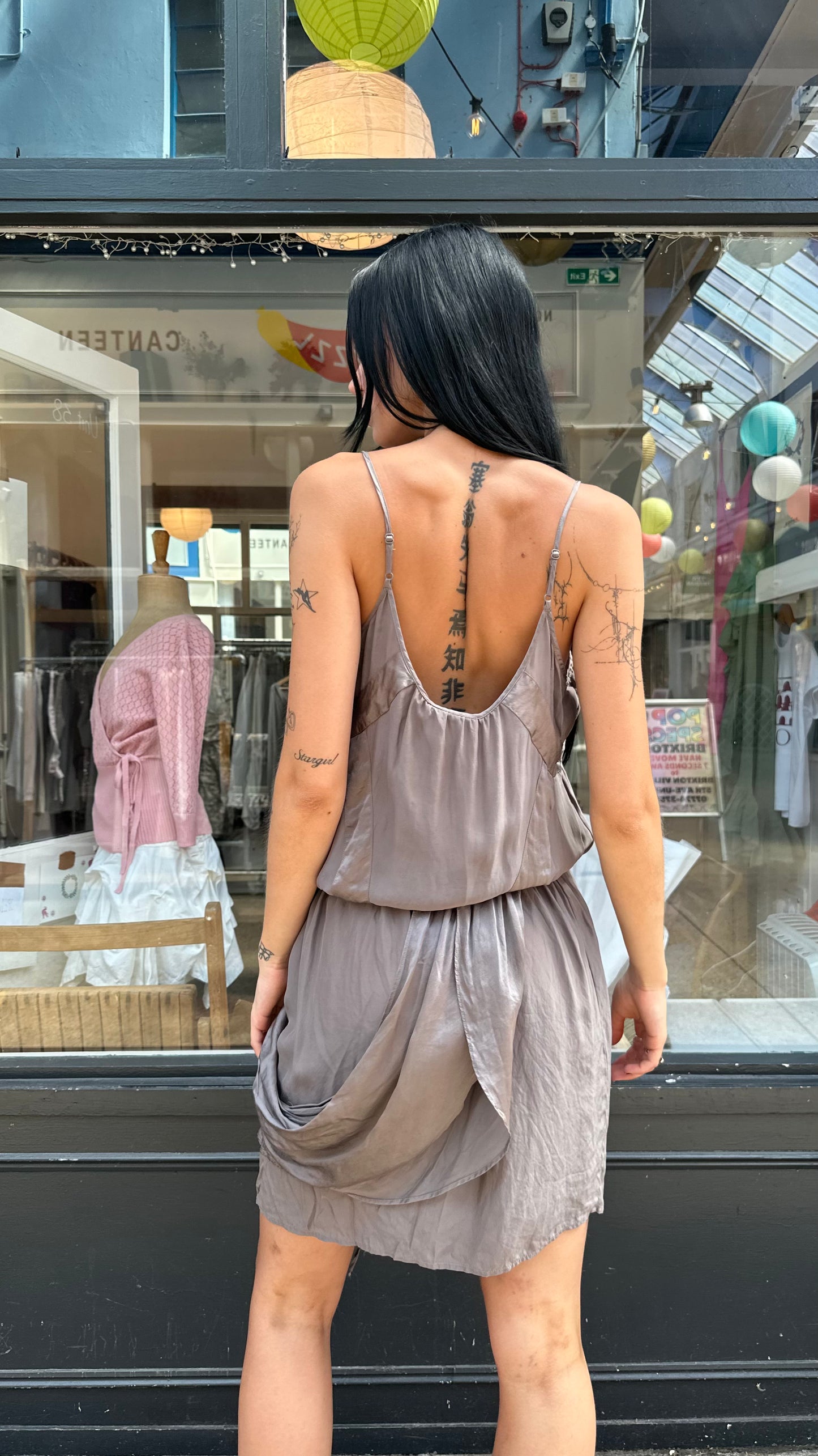 Grey silk mini dress