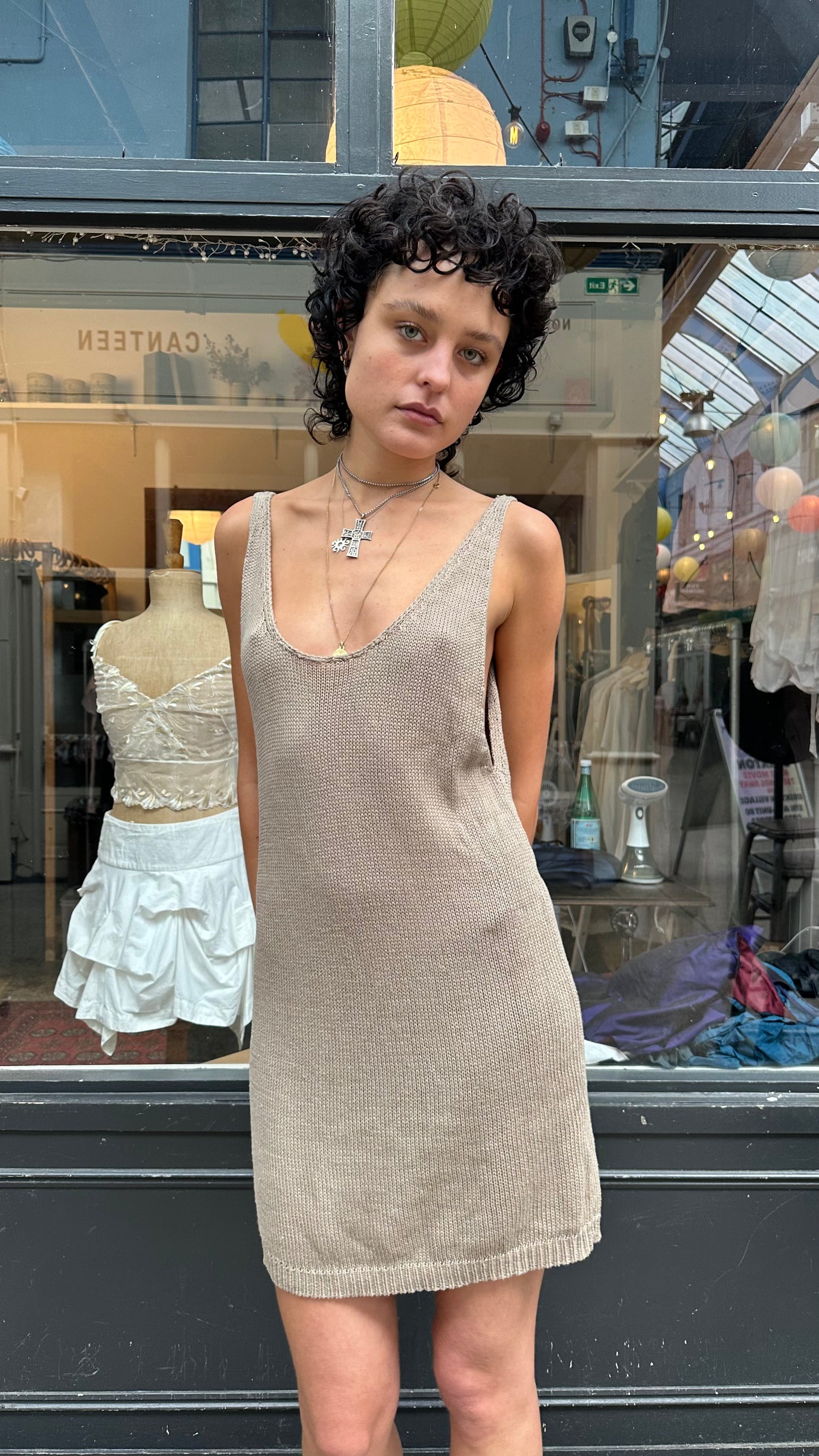Brown scoop back dress