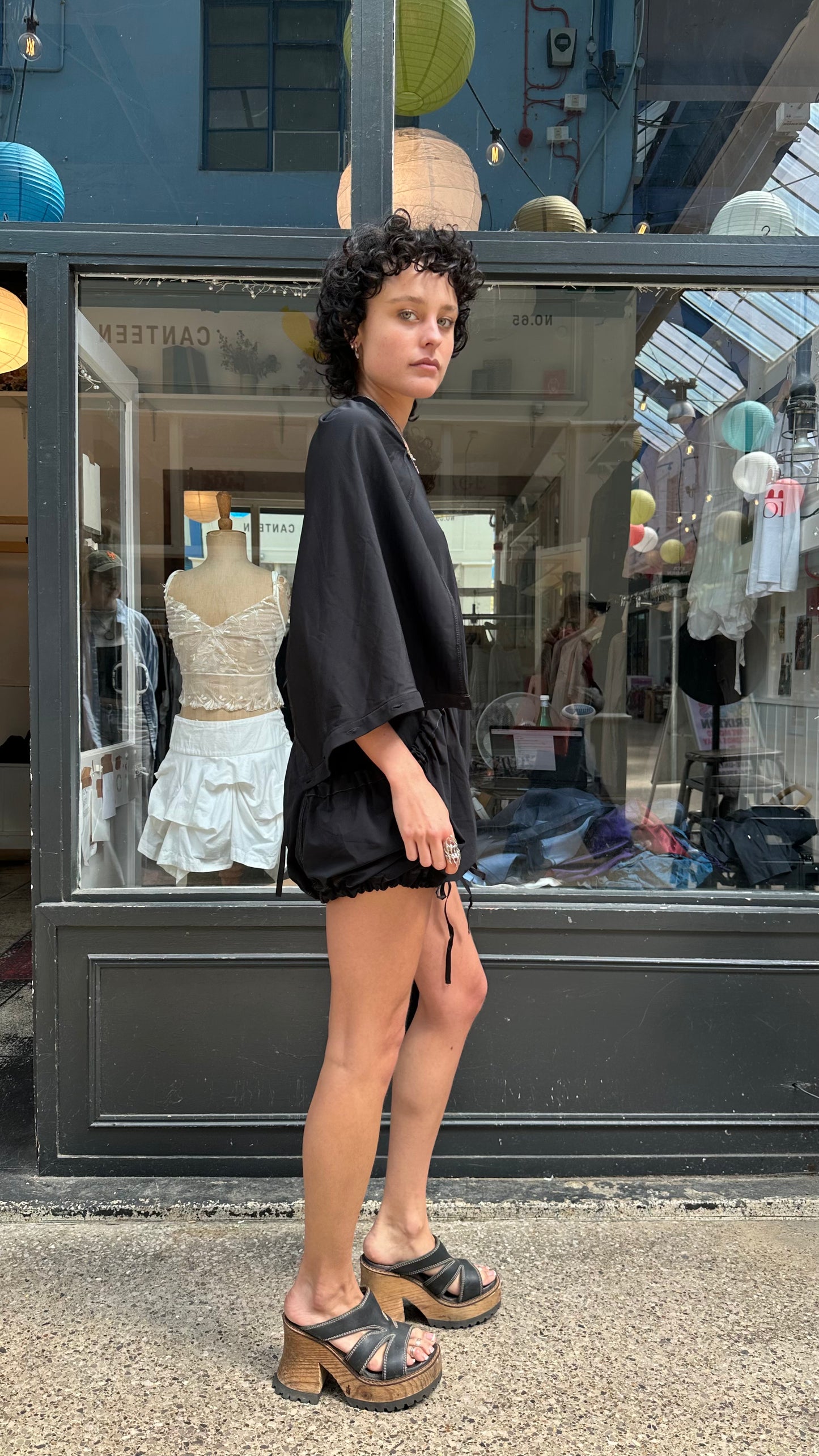 Black hooded mini dress