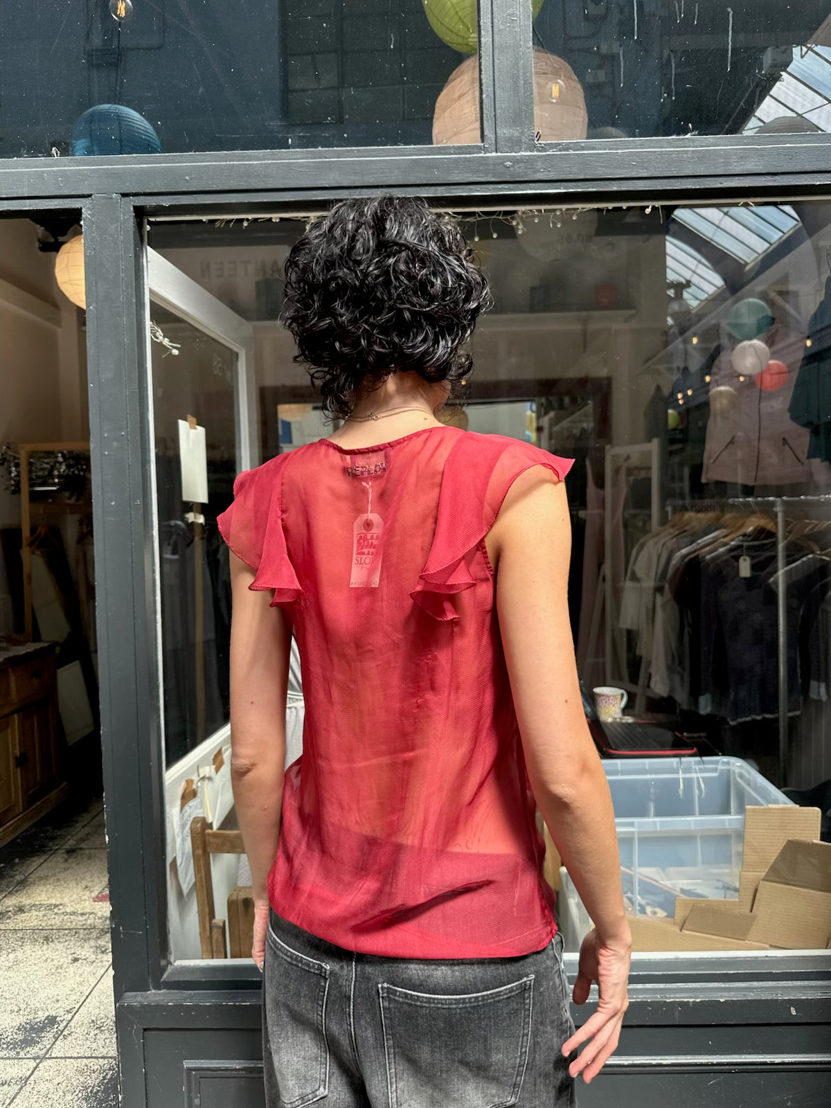 Replay red sheer top