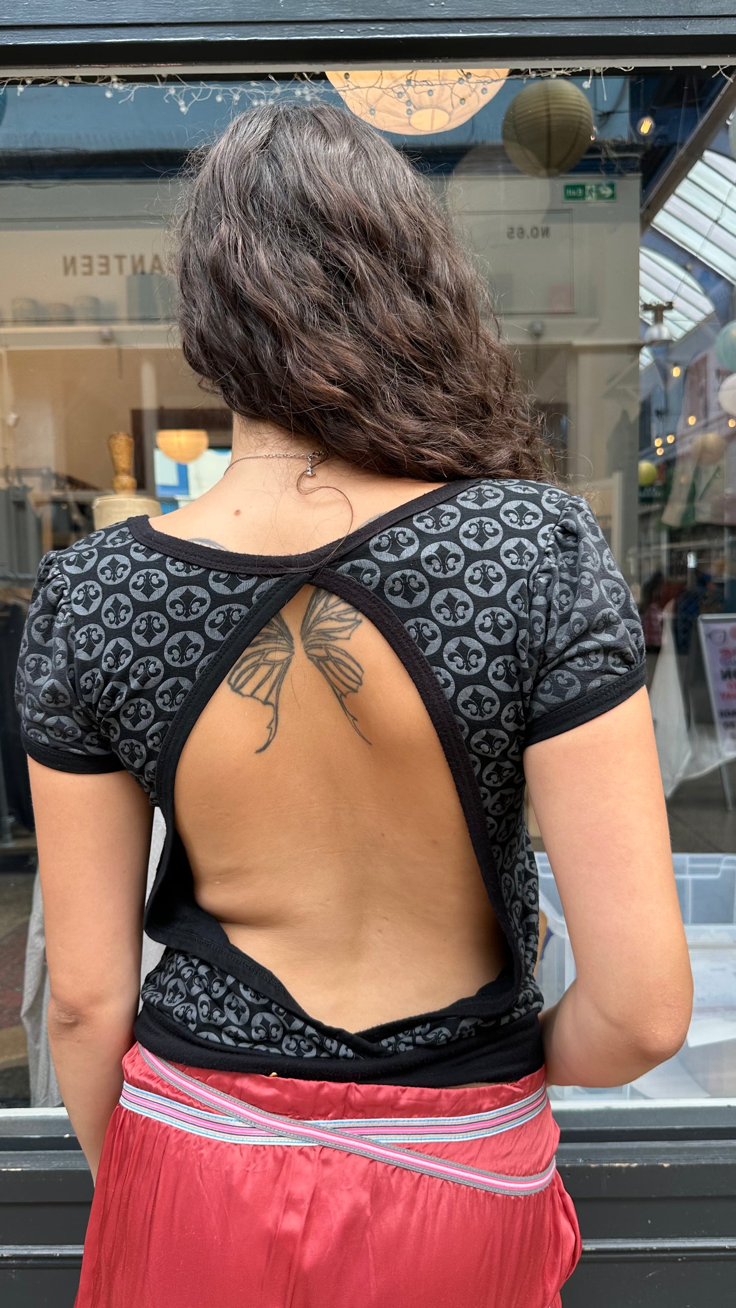 Black and grey backless top