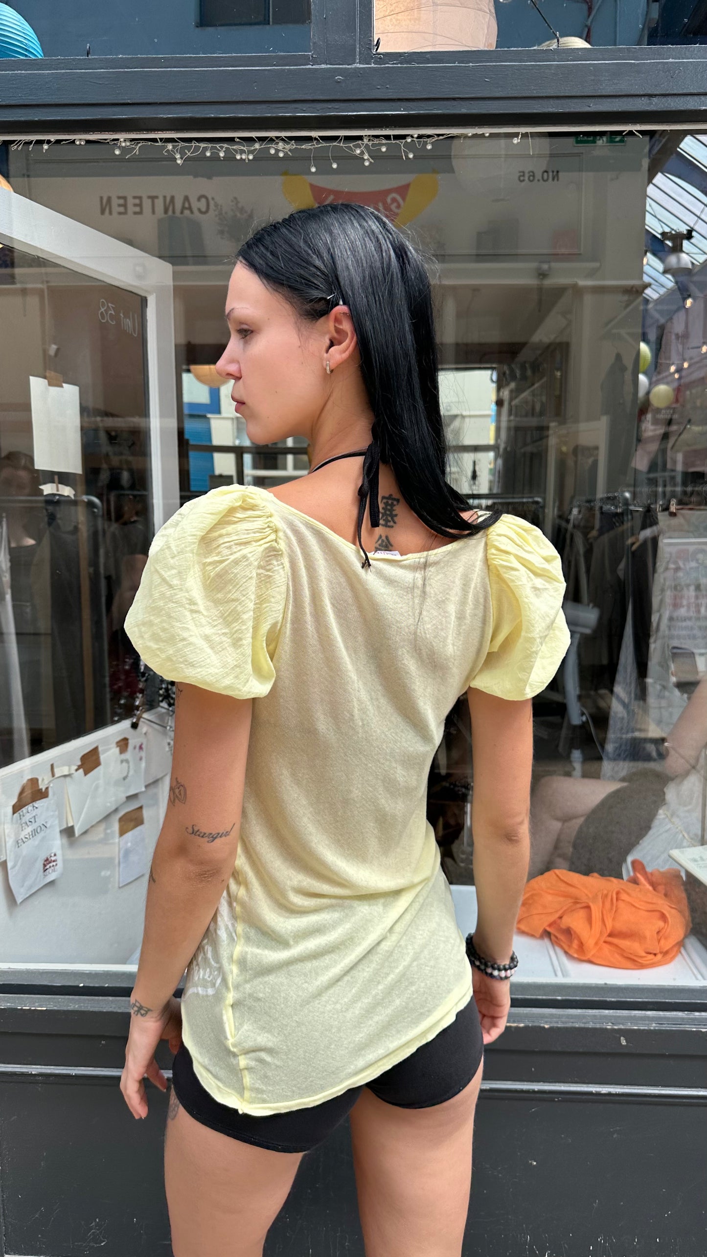 Yellow cotton cap sleeve top