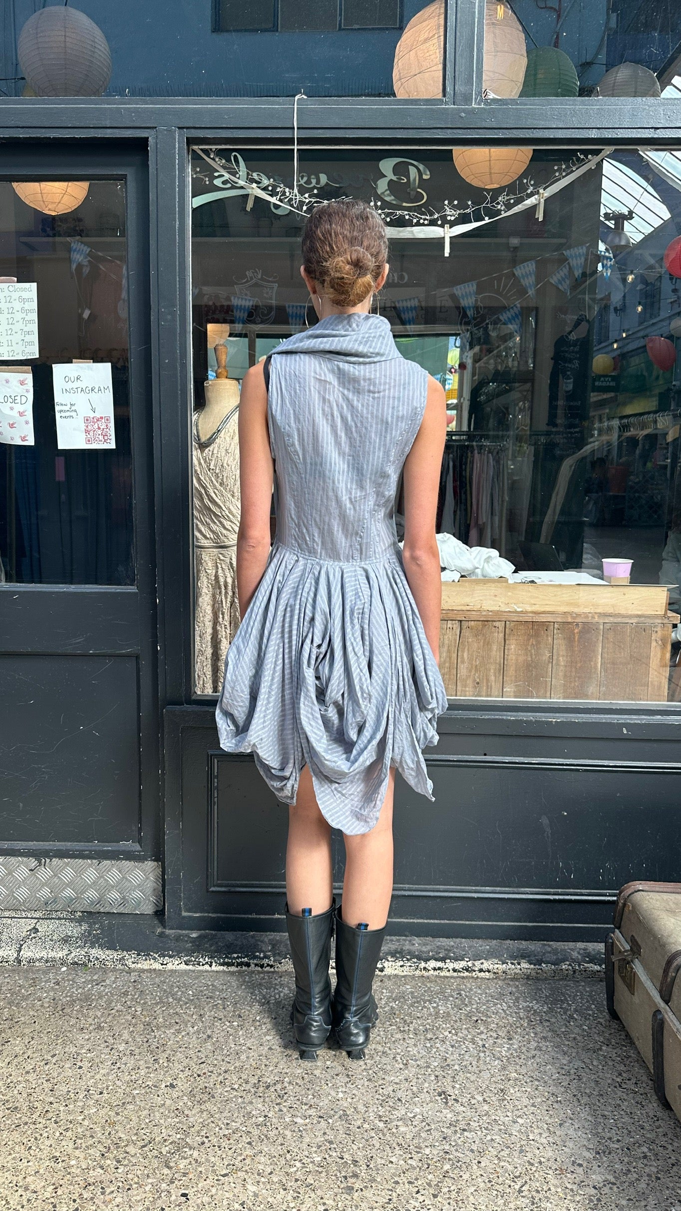 Cowl neck dress with gathered skirt