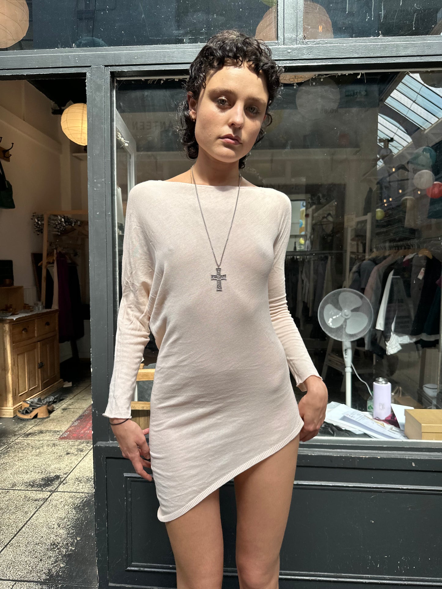 Pale pink asymmetric cotton tunic dress