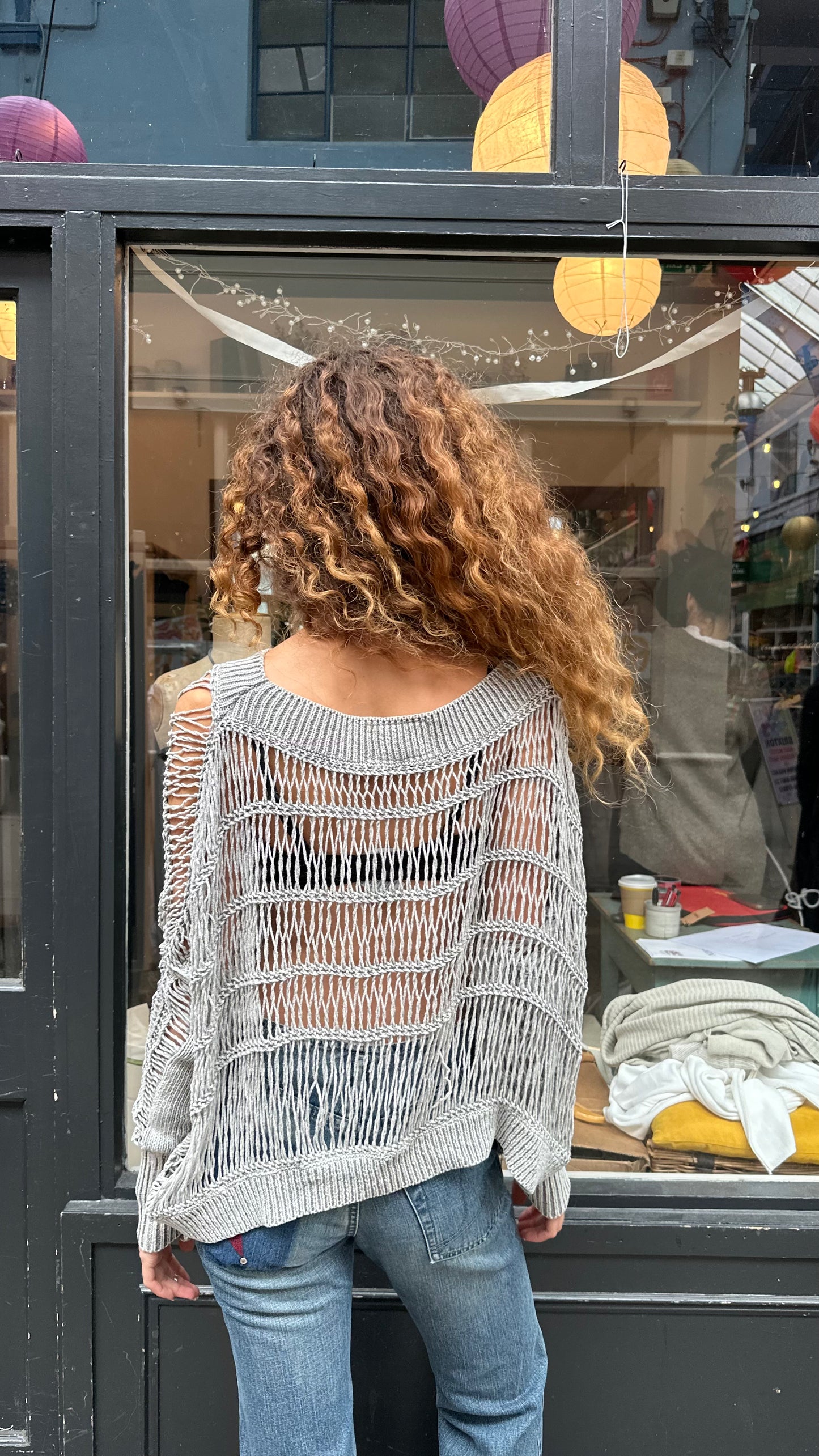 ALL SAINTS grey crochet jumper