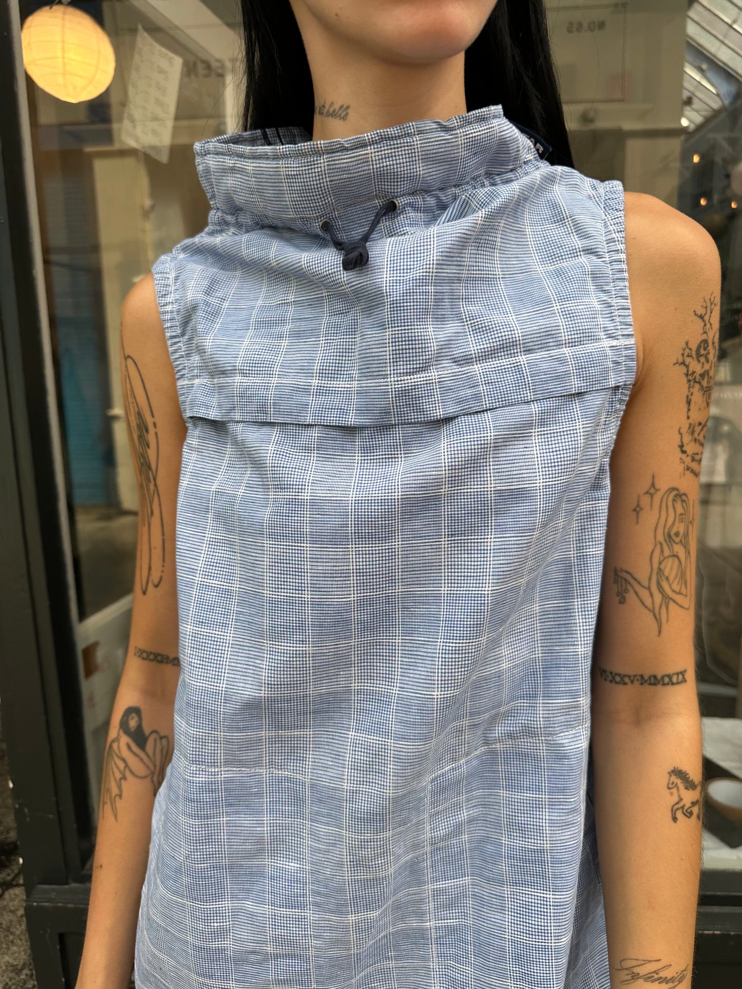 G-STAR blue plaid smock dress