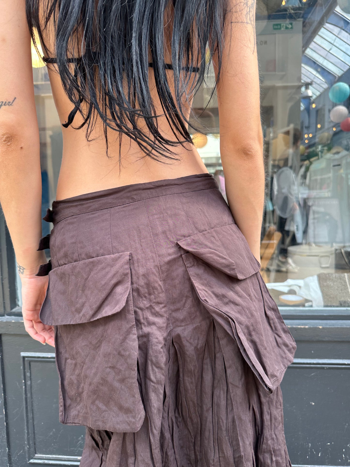 SARAH PACINI brown maxi skirt with oversized pockets