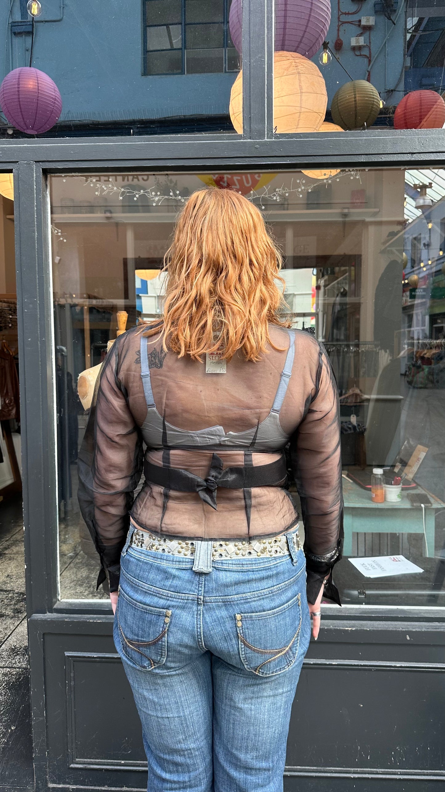 Black sheer ruffle blouse