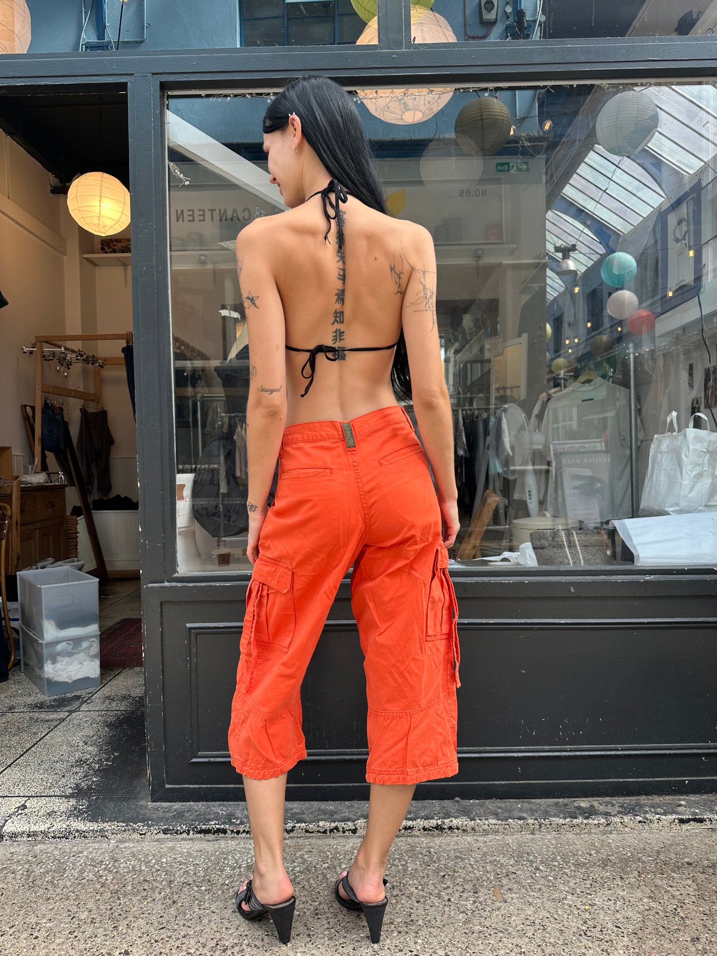 Orange cargo shorts
