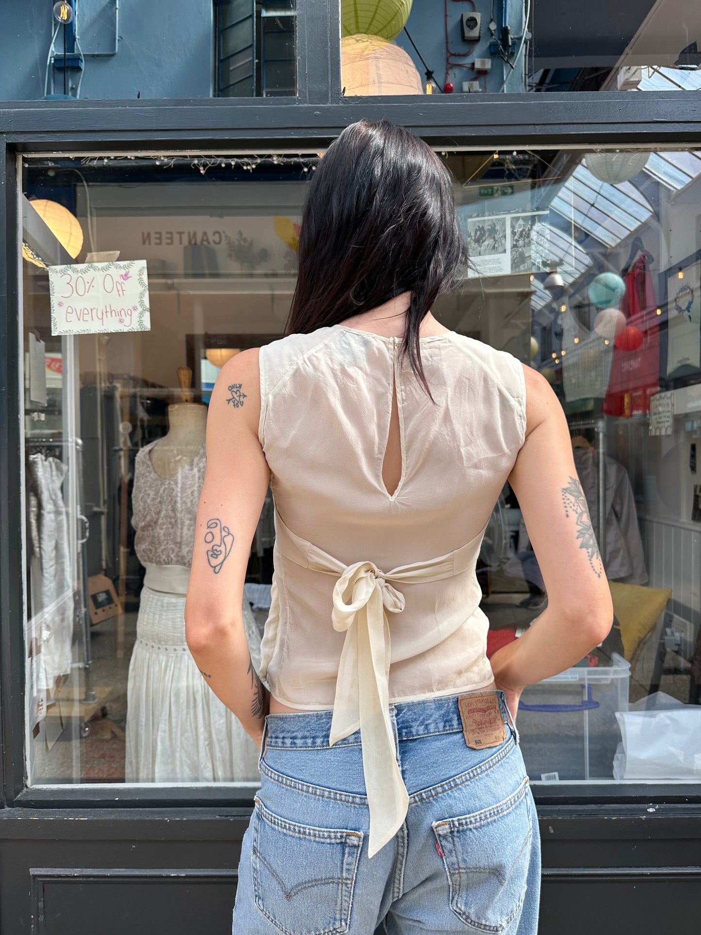CALVIN KLEIN cream silk blouse with bow