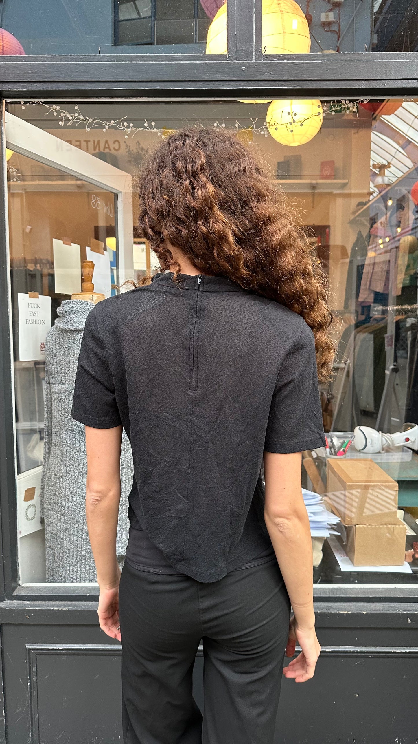 High neck top with ribbed detailing