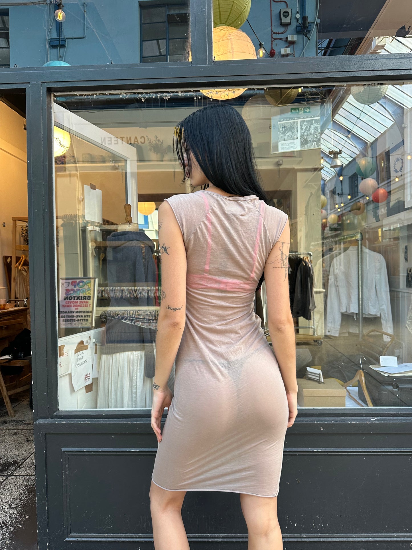 Beige 100% cotton mini dress