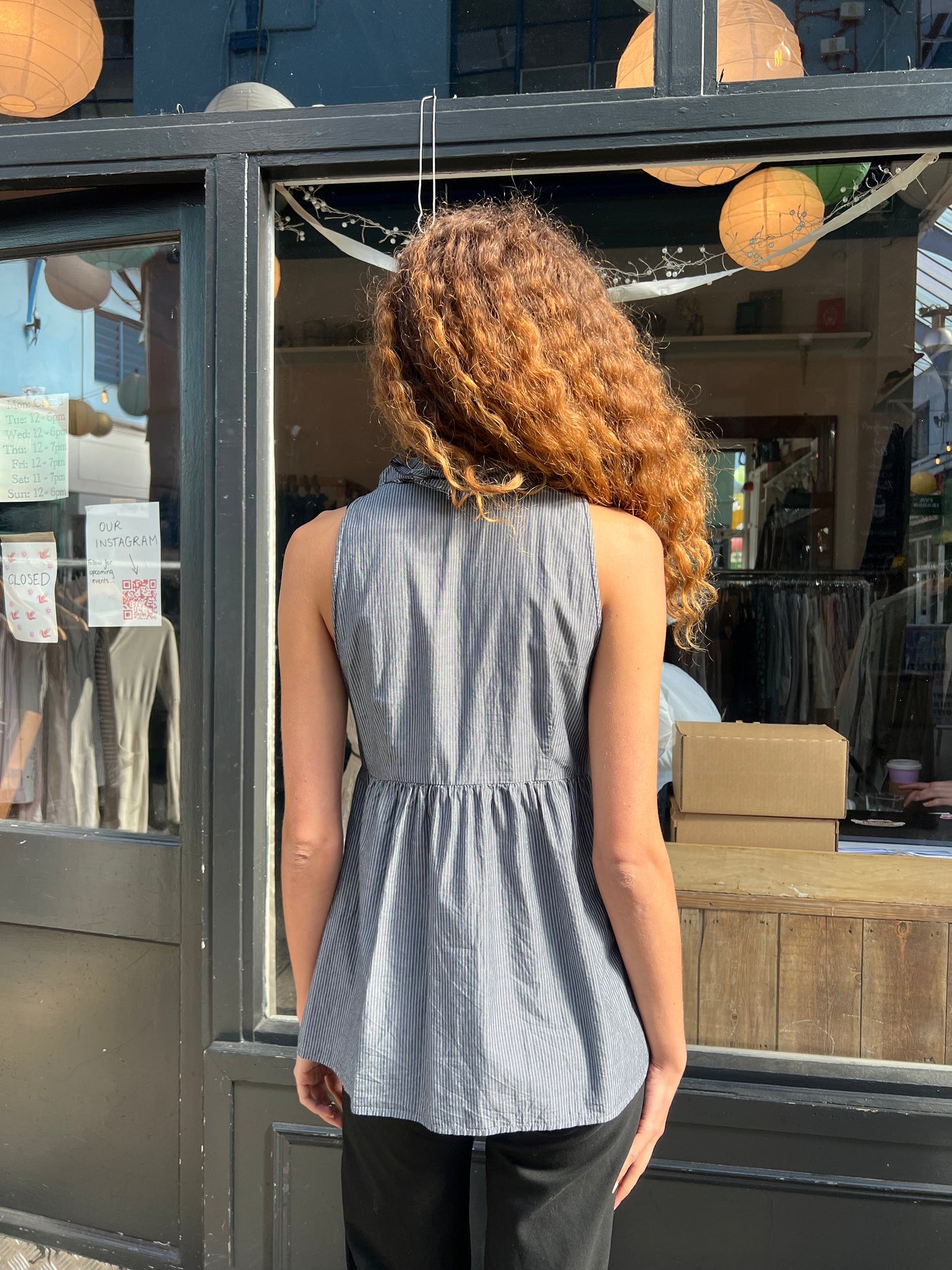 DKNY pinstripe babydoll top