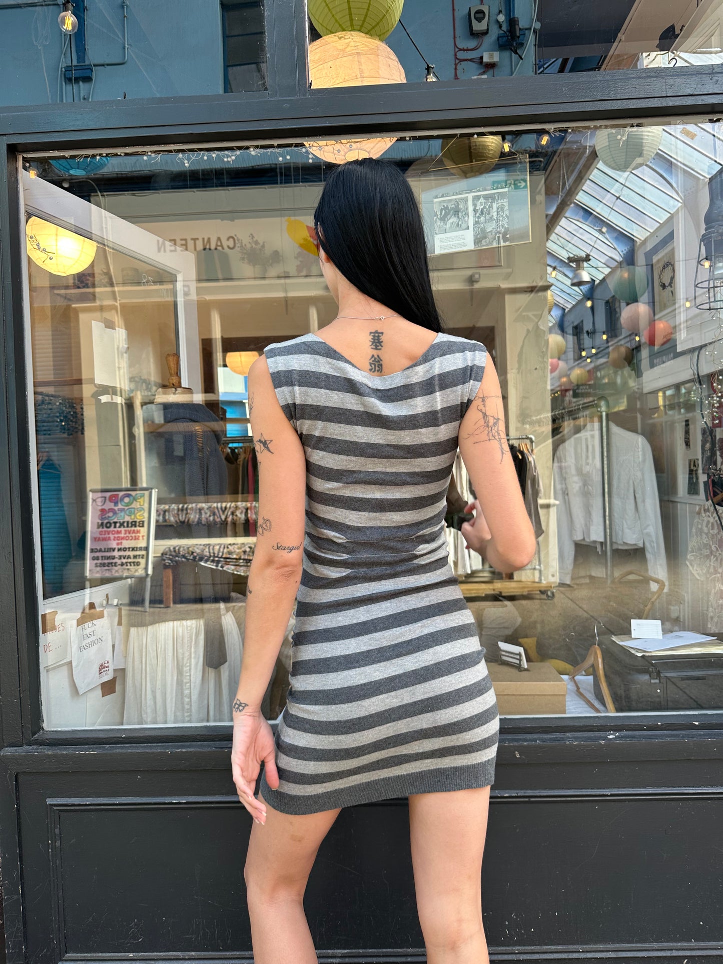 Grey striped mini dress