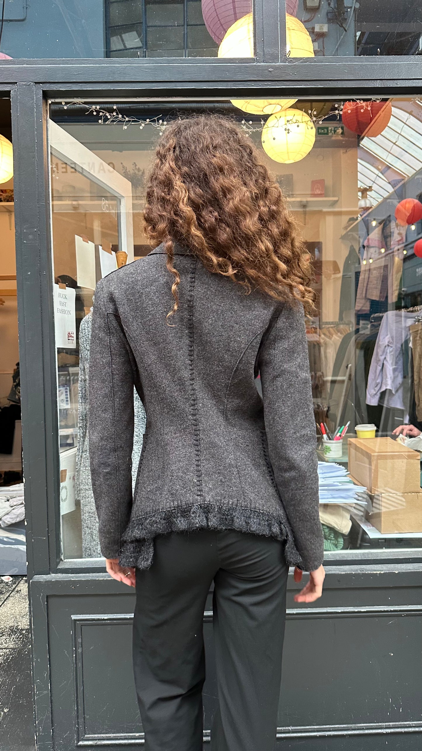 SPORTMAX grey ruffled wool jacket