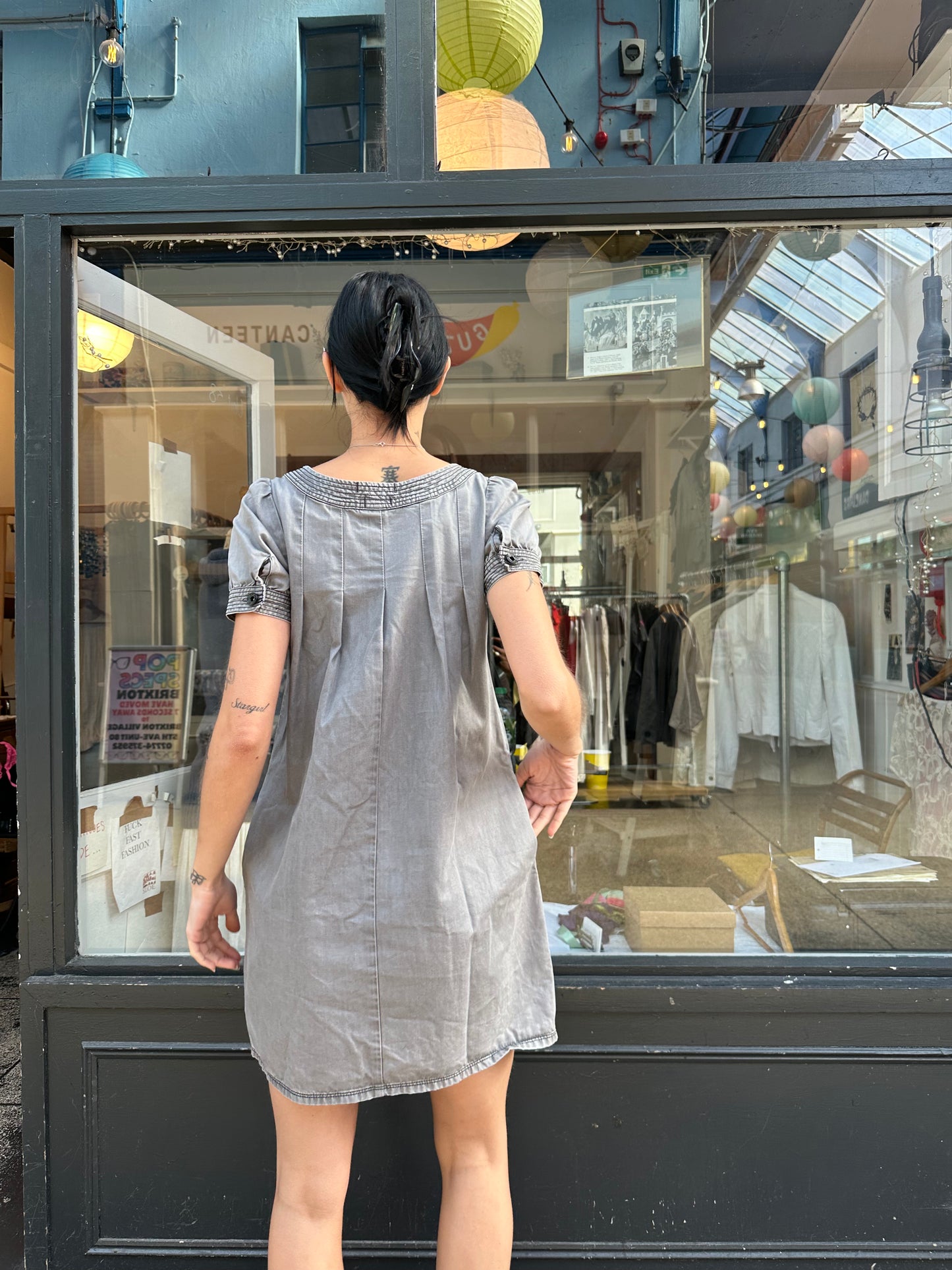Grey denim baby doll dress