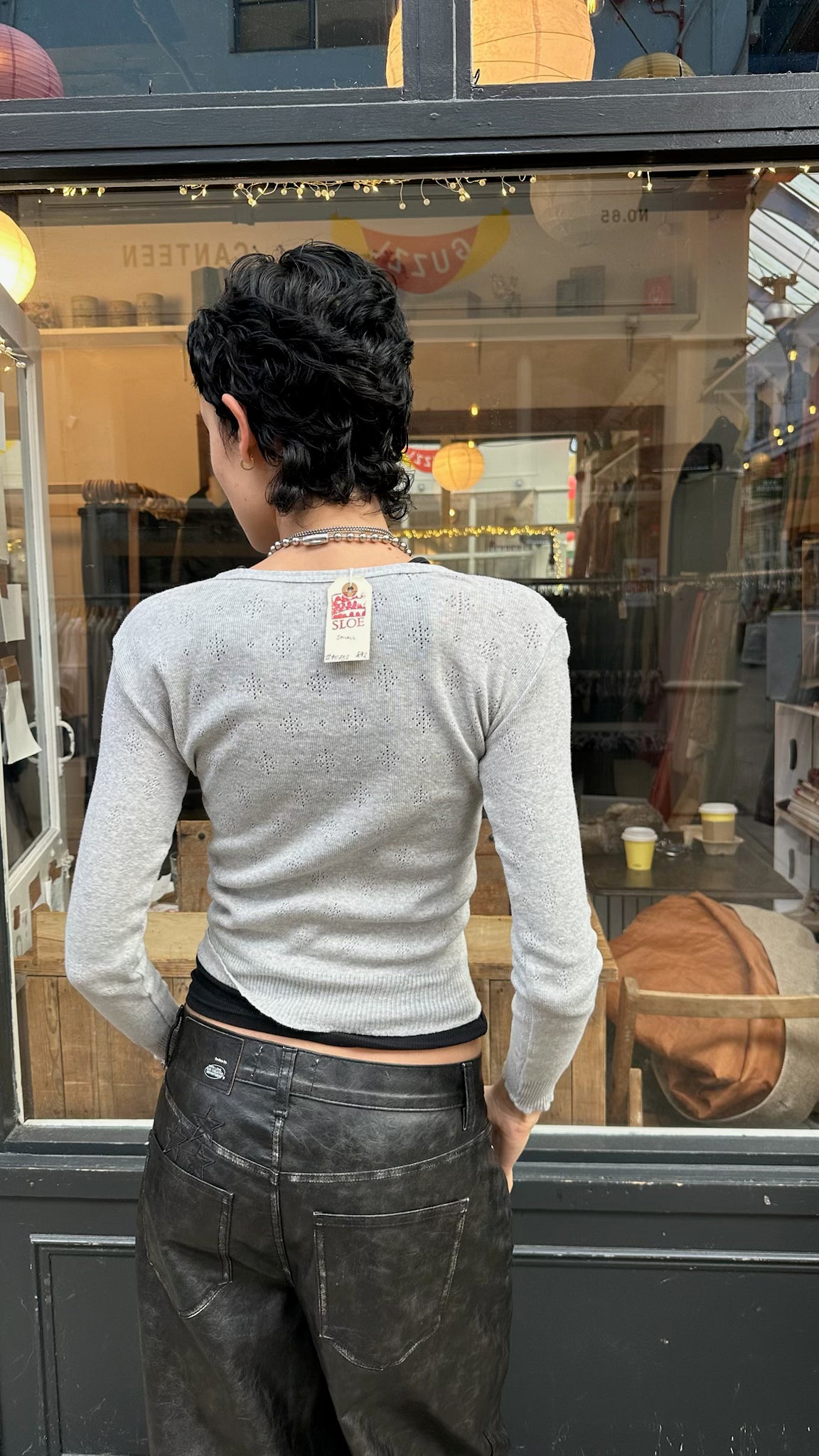 Grey pointelle cardigan