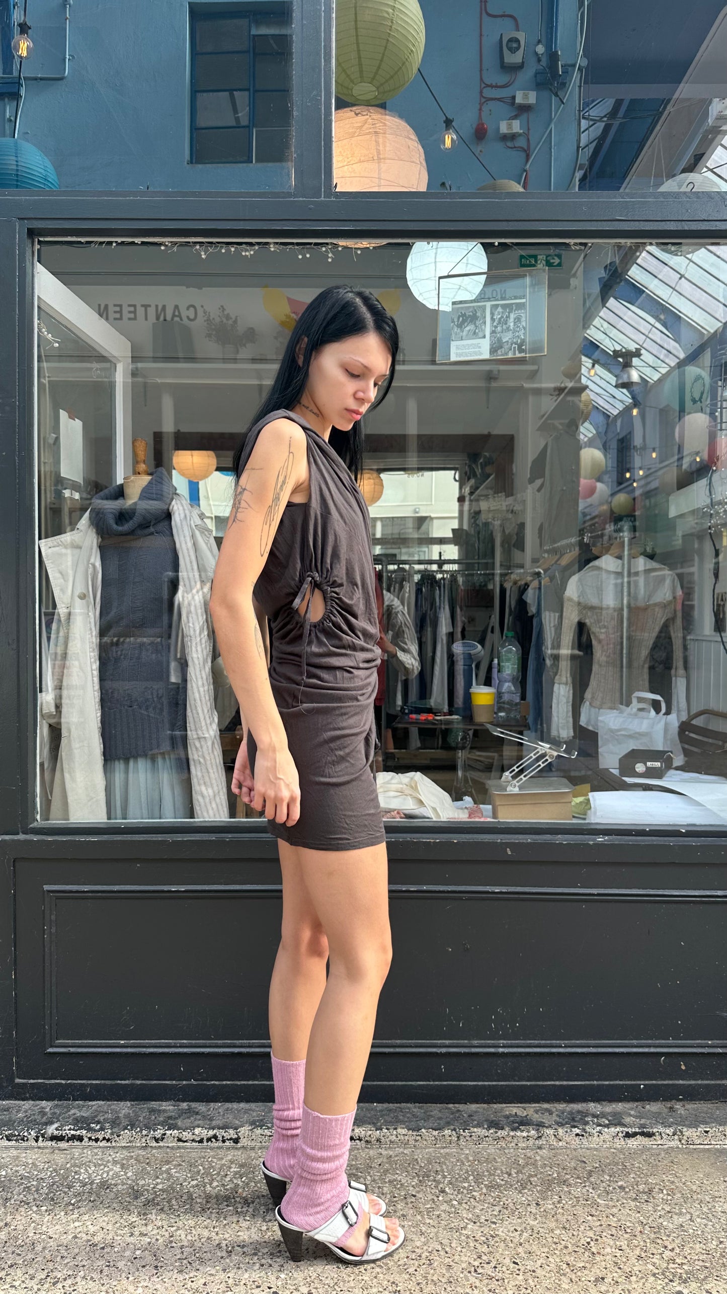All saints brown asymmetric mini dress