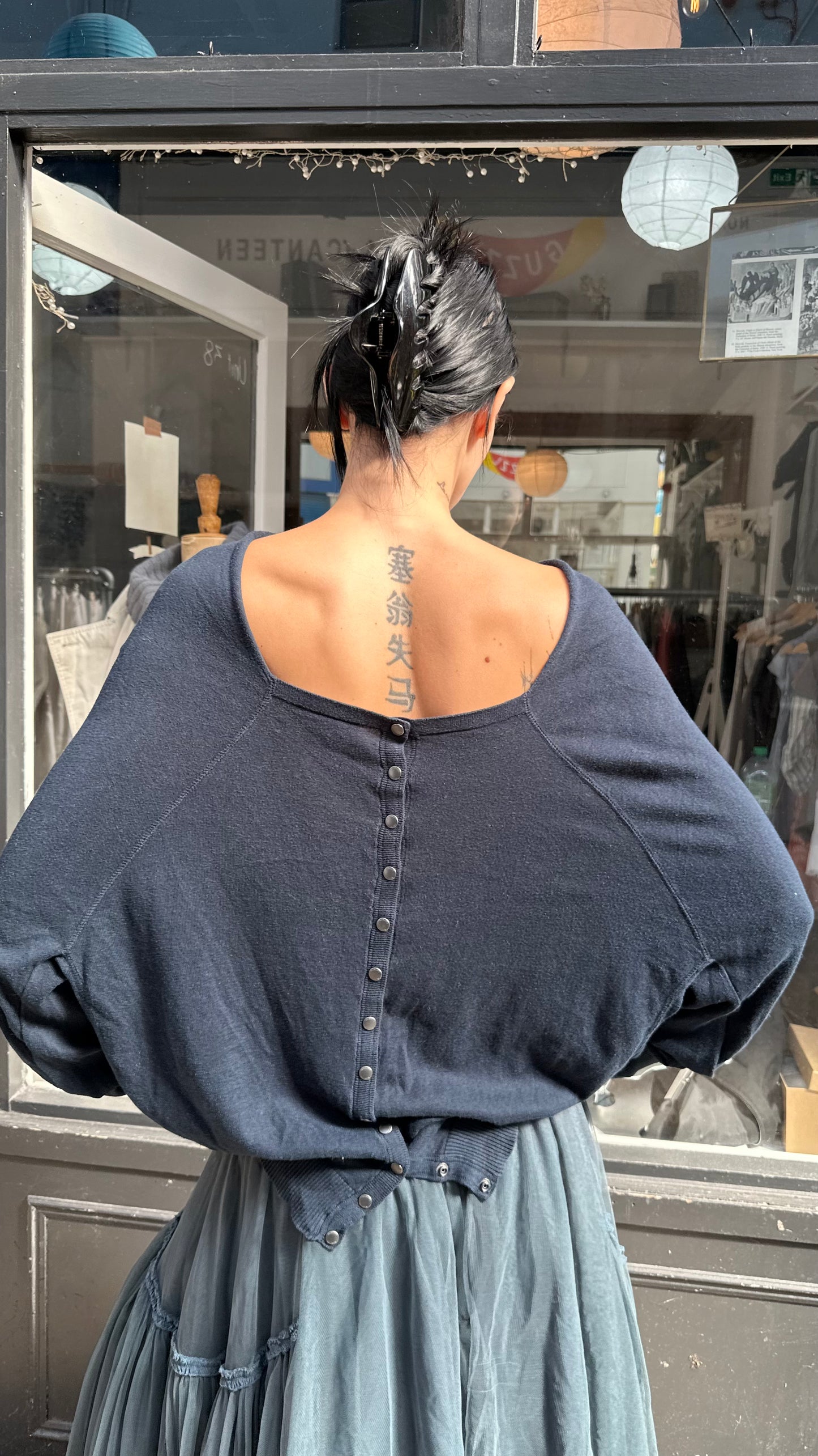 All saints navy slouchy popper back jumper
