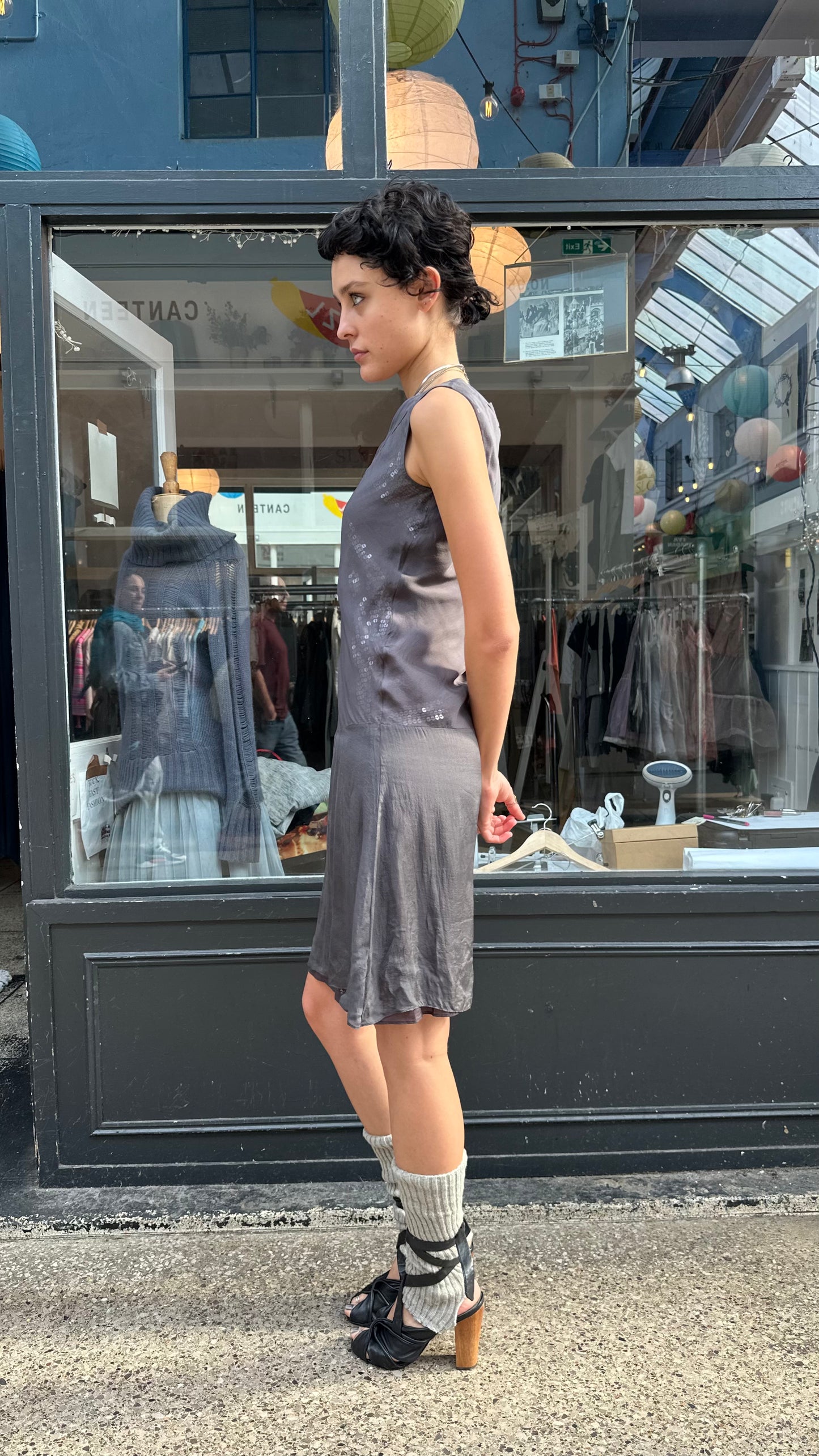 Drop waist dress with sequin underlay