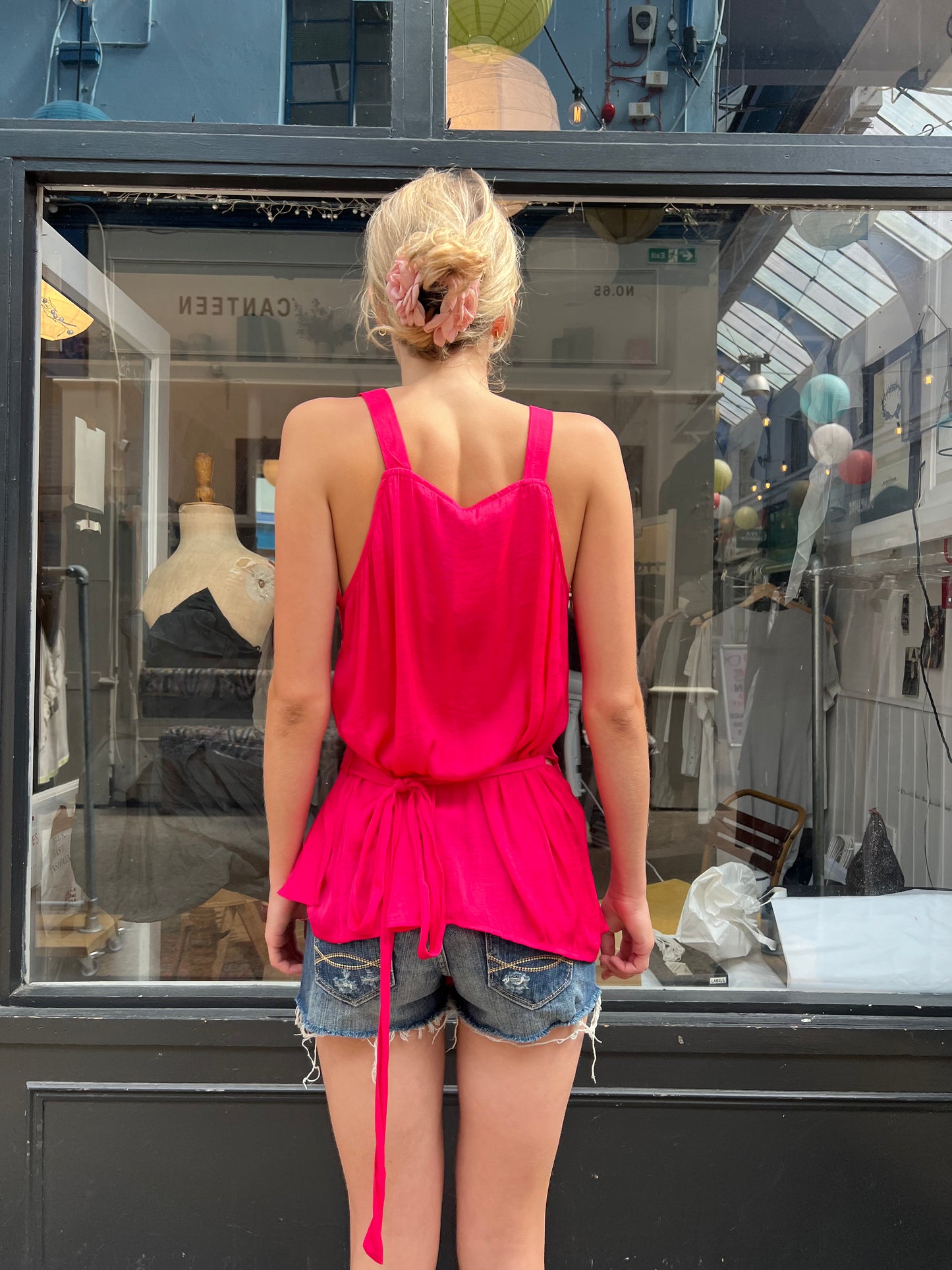 Bright pink wrap top