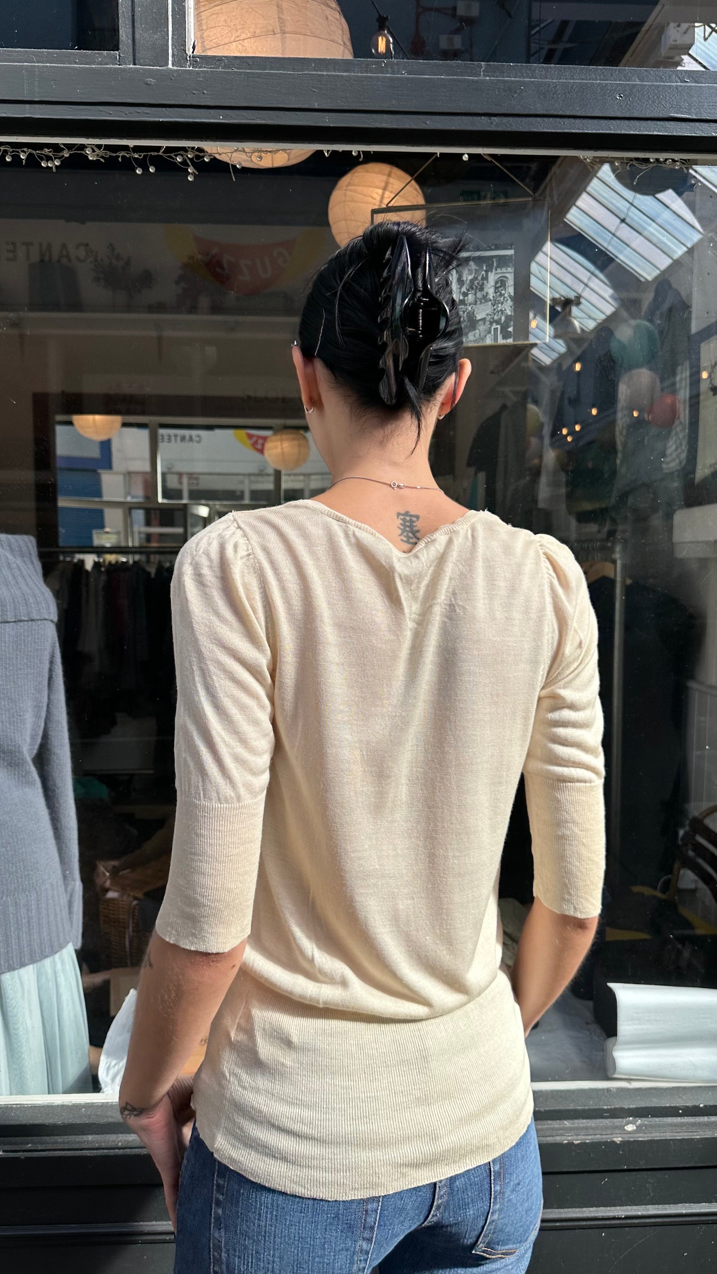 cream 100% silk cardigan with ruffles