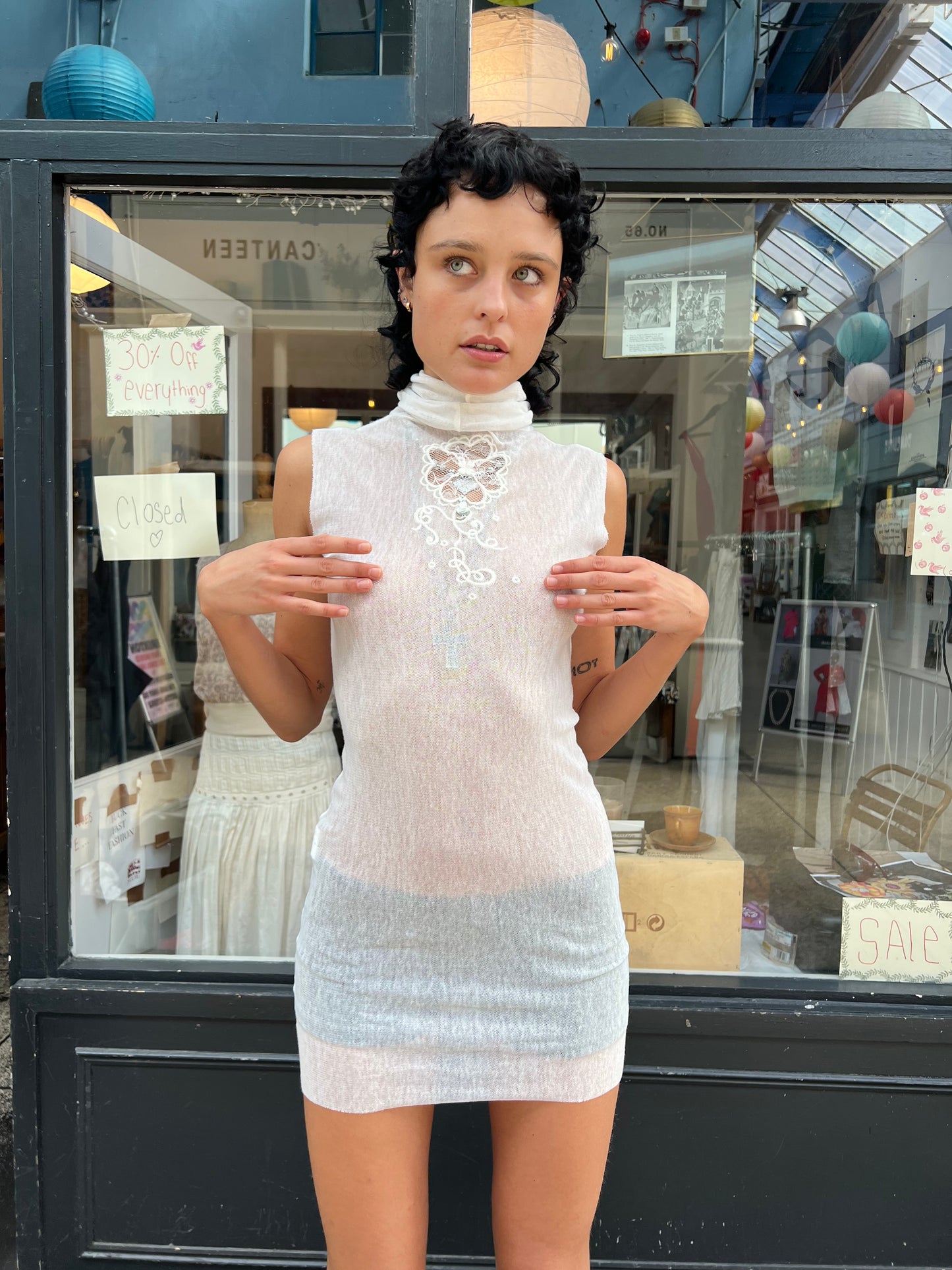 Sheer high neck mini dress
