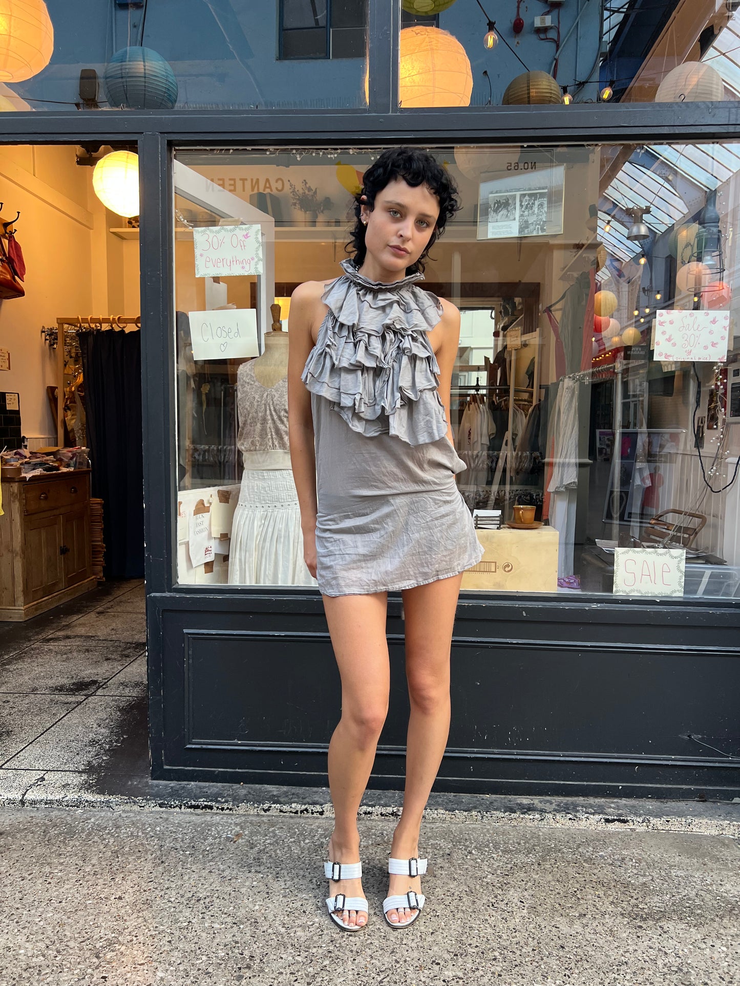 High neck cotton mini dress