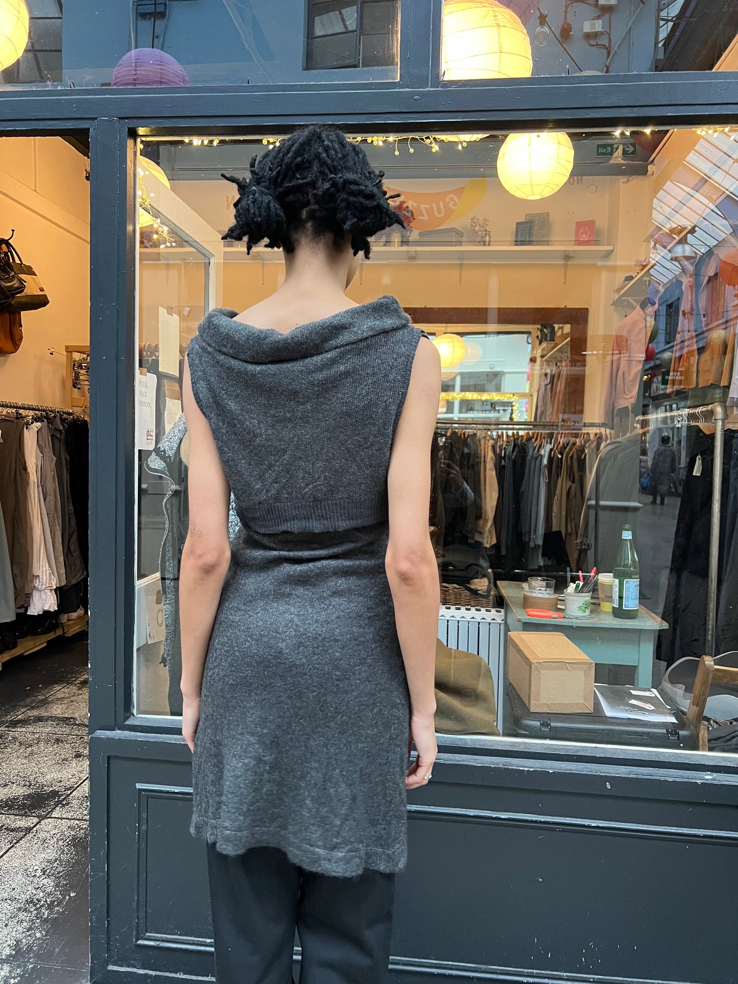 Grey Knitted Dress Jacket Sleeveless