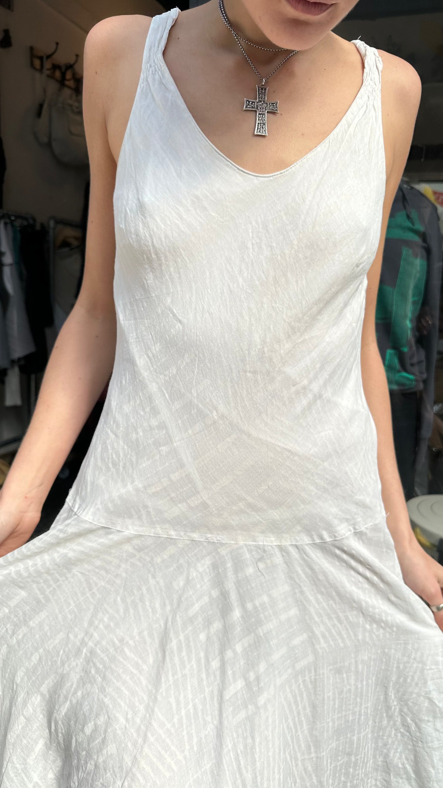 White drop waist dress