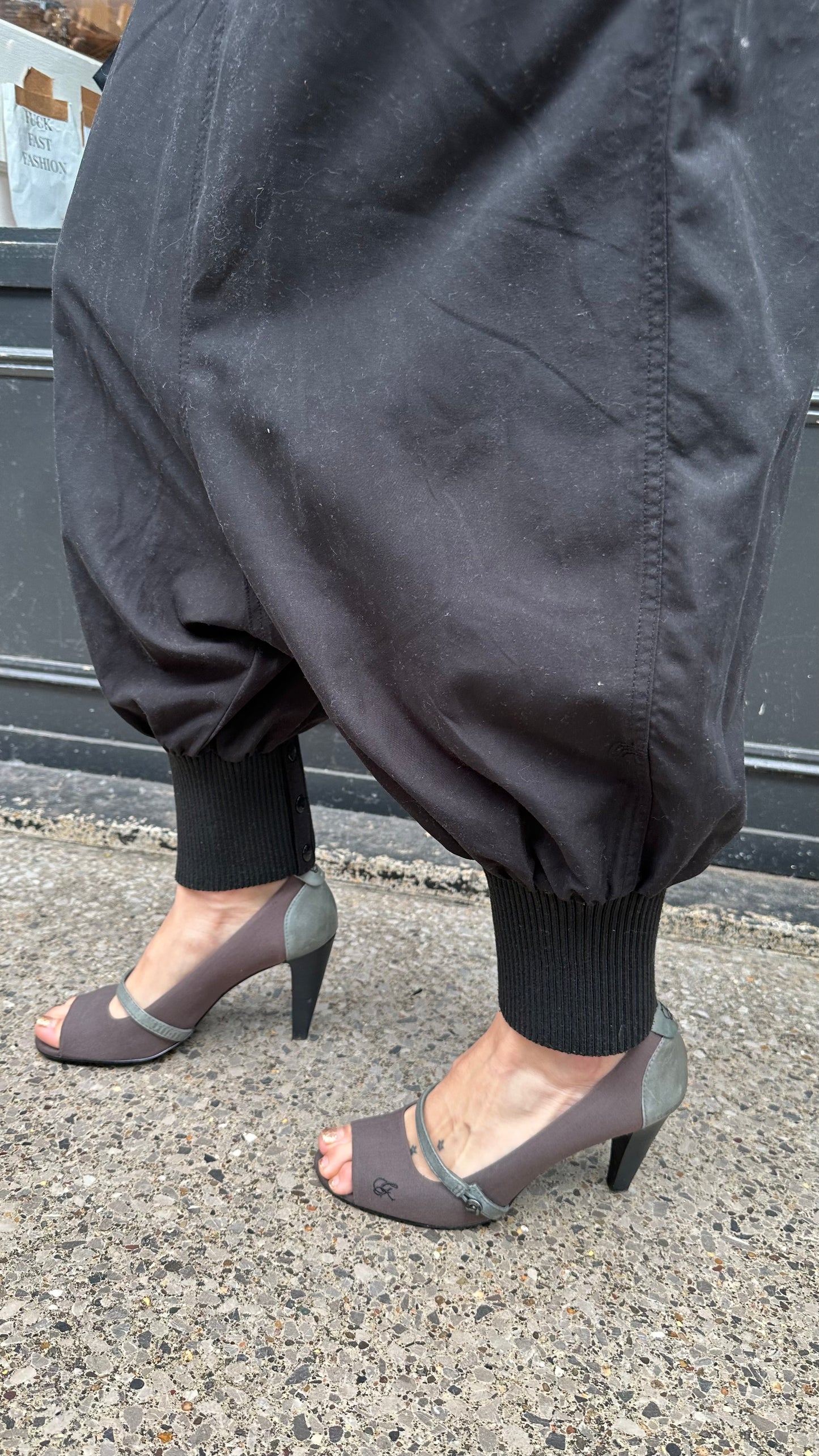 Black drop crotch trousers