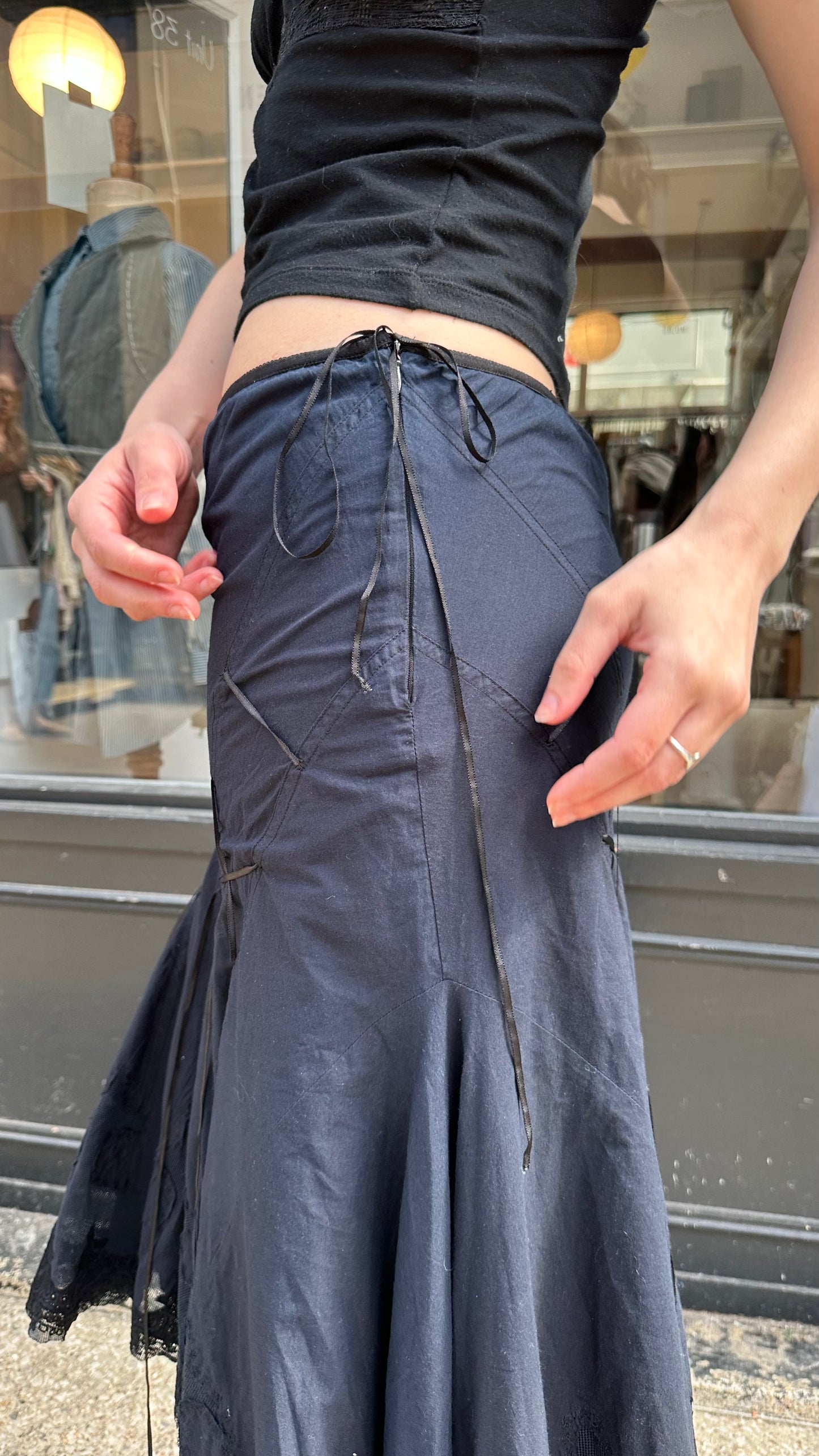 Navy blue midi skirt