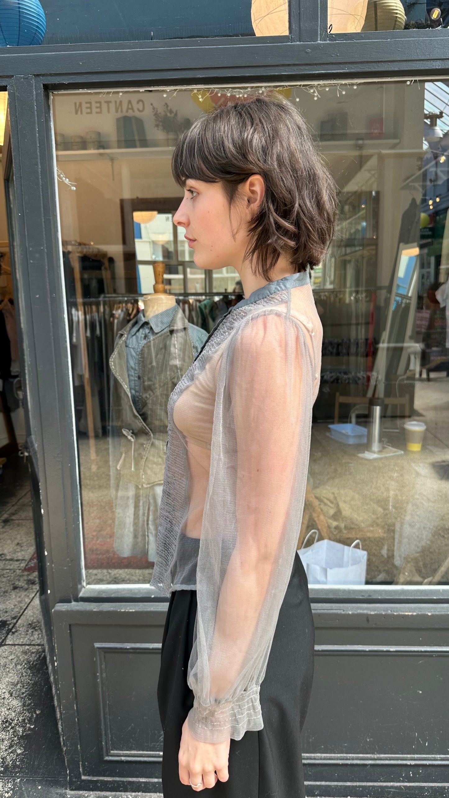 Green lace high neck blouse