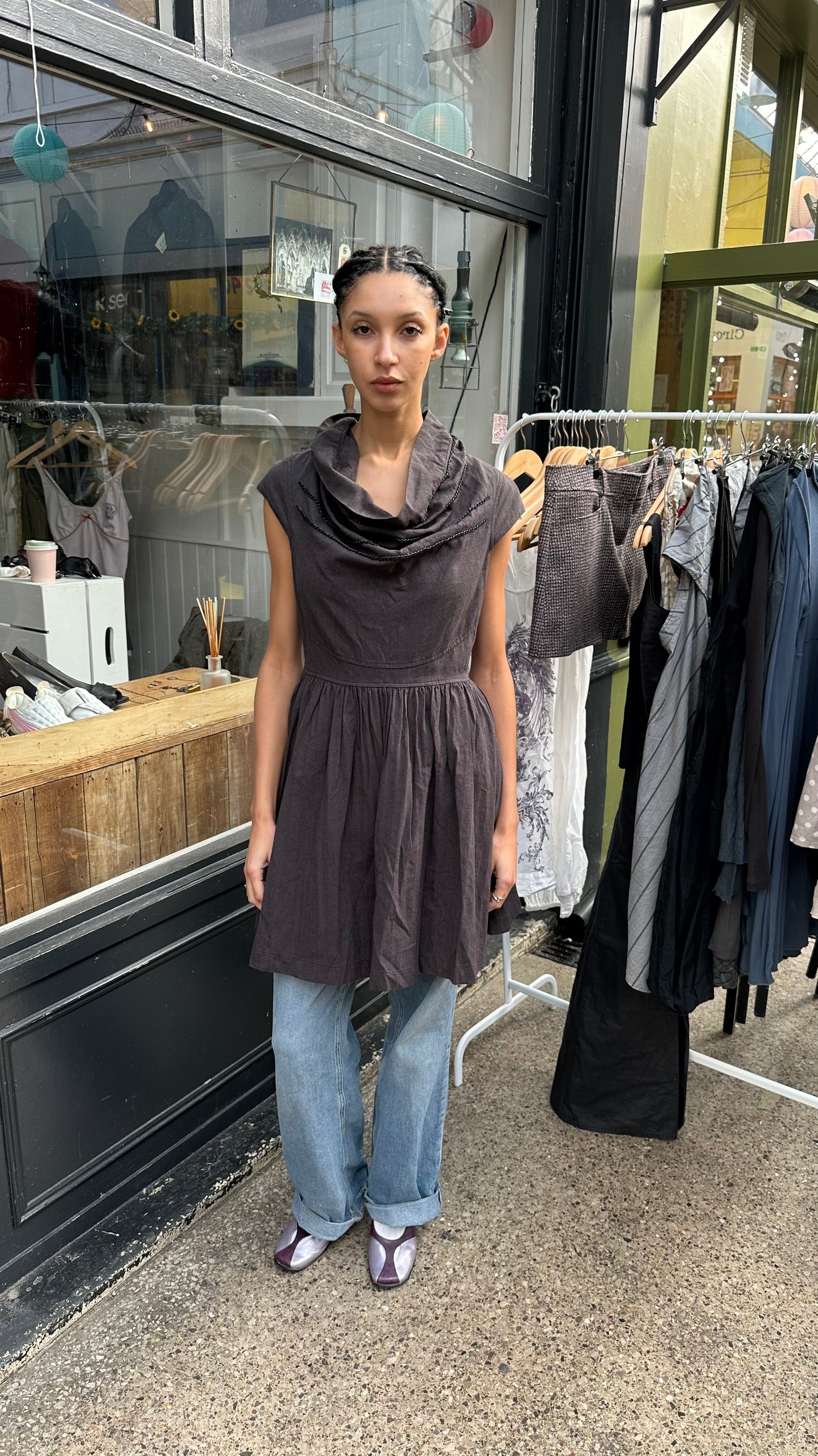 Cowl Neck Dress with Chains