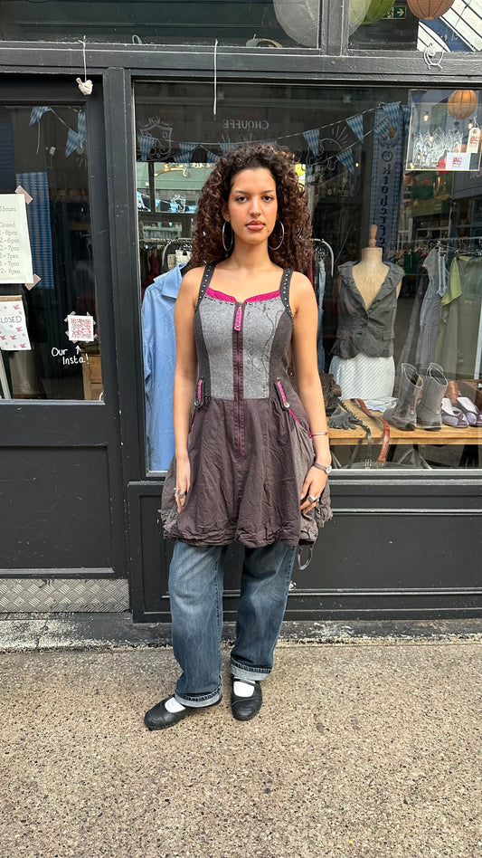 Pink and Brown Dress with Bubble skirt