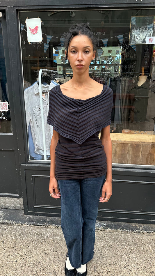 Striped top with oversized collar