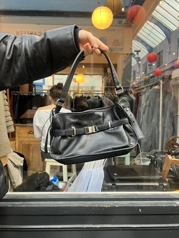 Black leather baguette bag