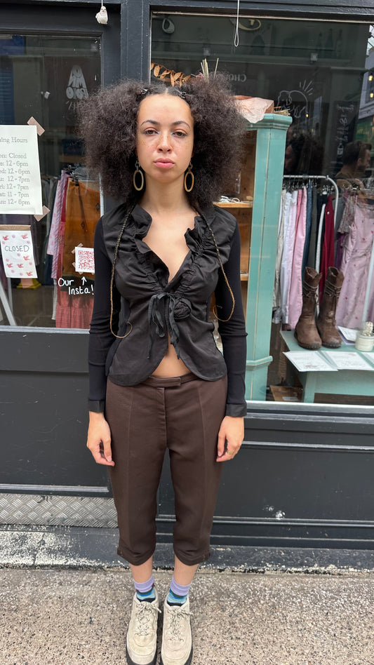 Black Mesh Cardigan Top with Rosette