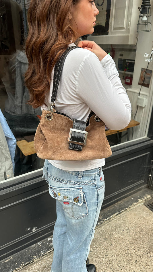 Leather Handbag with Oversized Buckle