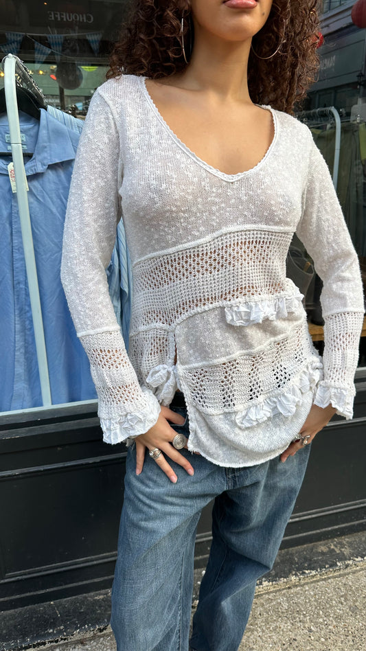 Knitted top/ jumper with ruffles and long sleeves