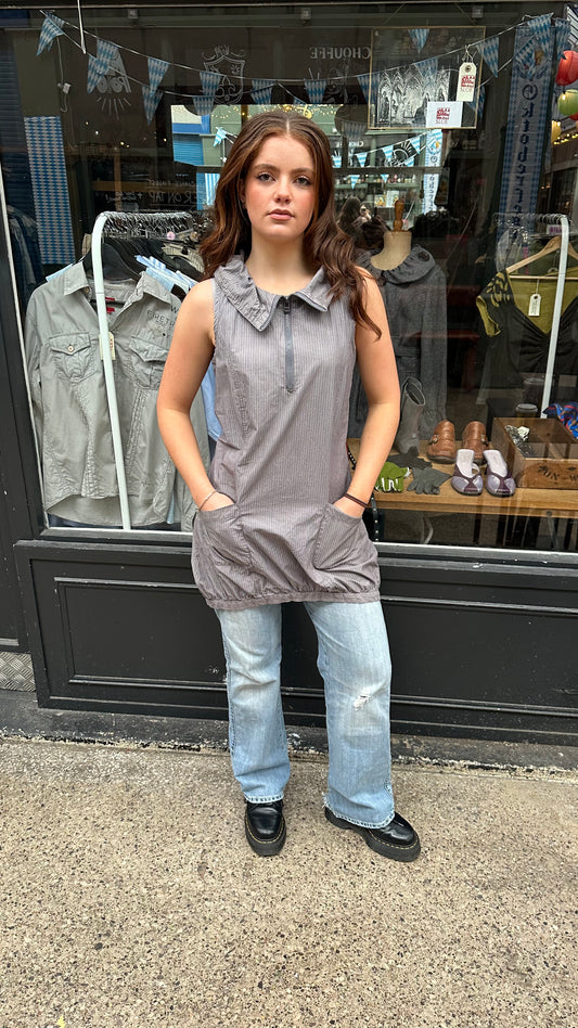 Grey Pinstriped Tunic with Bubble Hem