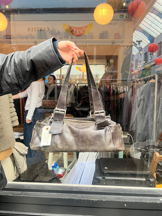 Brown leather baguette bag