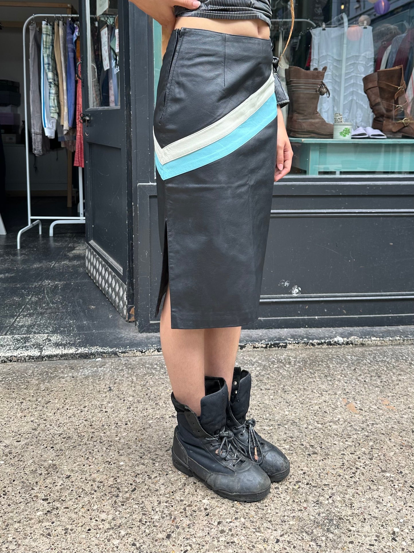 Outer Edge Black Leather Pencil Skirt